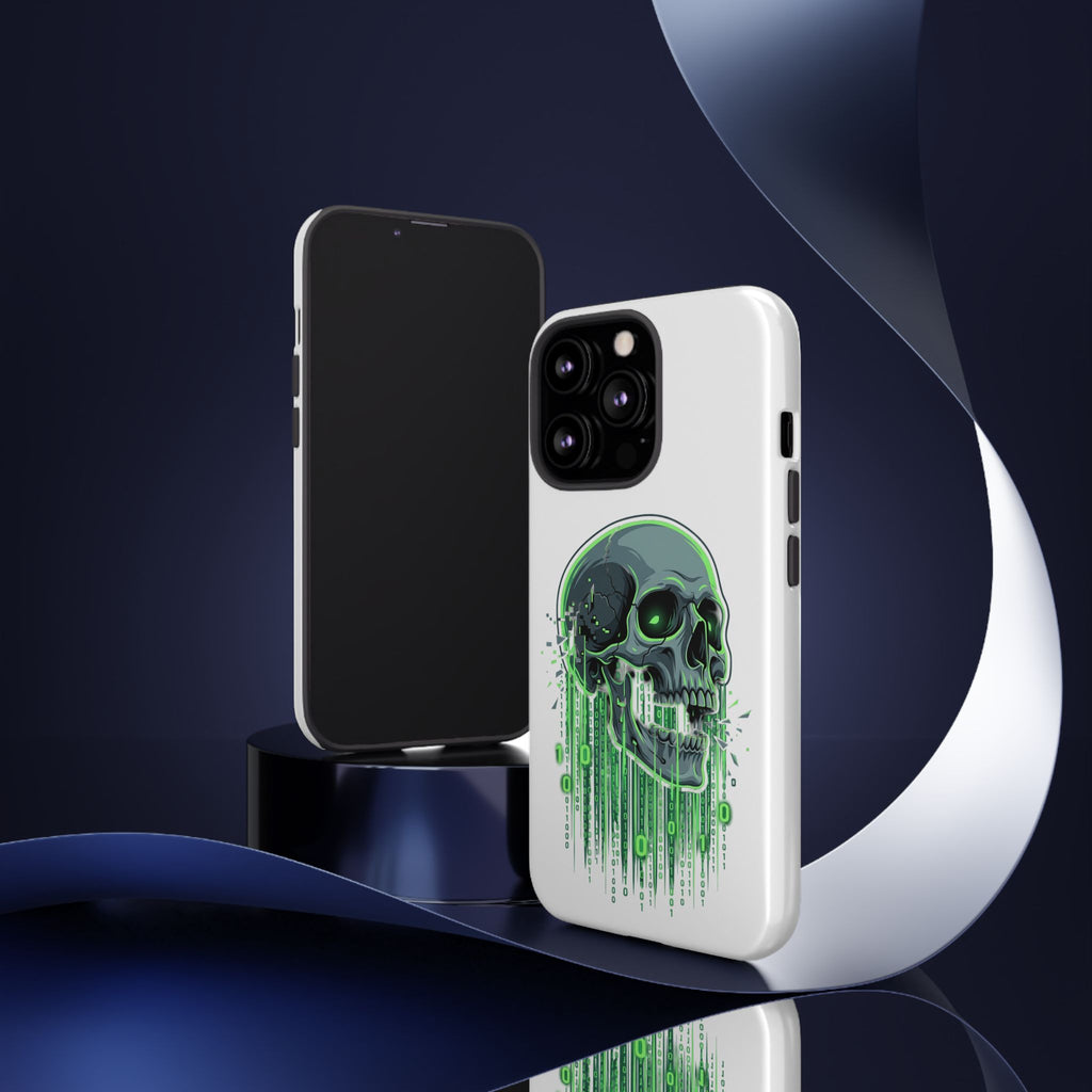 Skull Matrix Phone Case — Neon Green Cyberpunk Protective Case