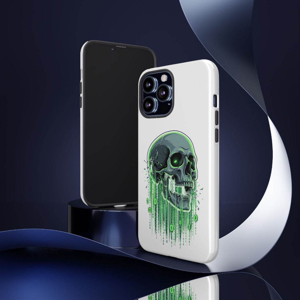 Skull Matrix Phone Case — Neon Green Cyberpunk Protective Case