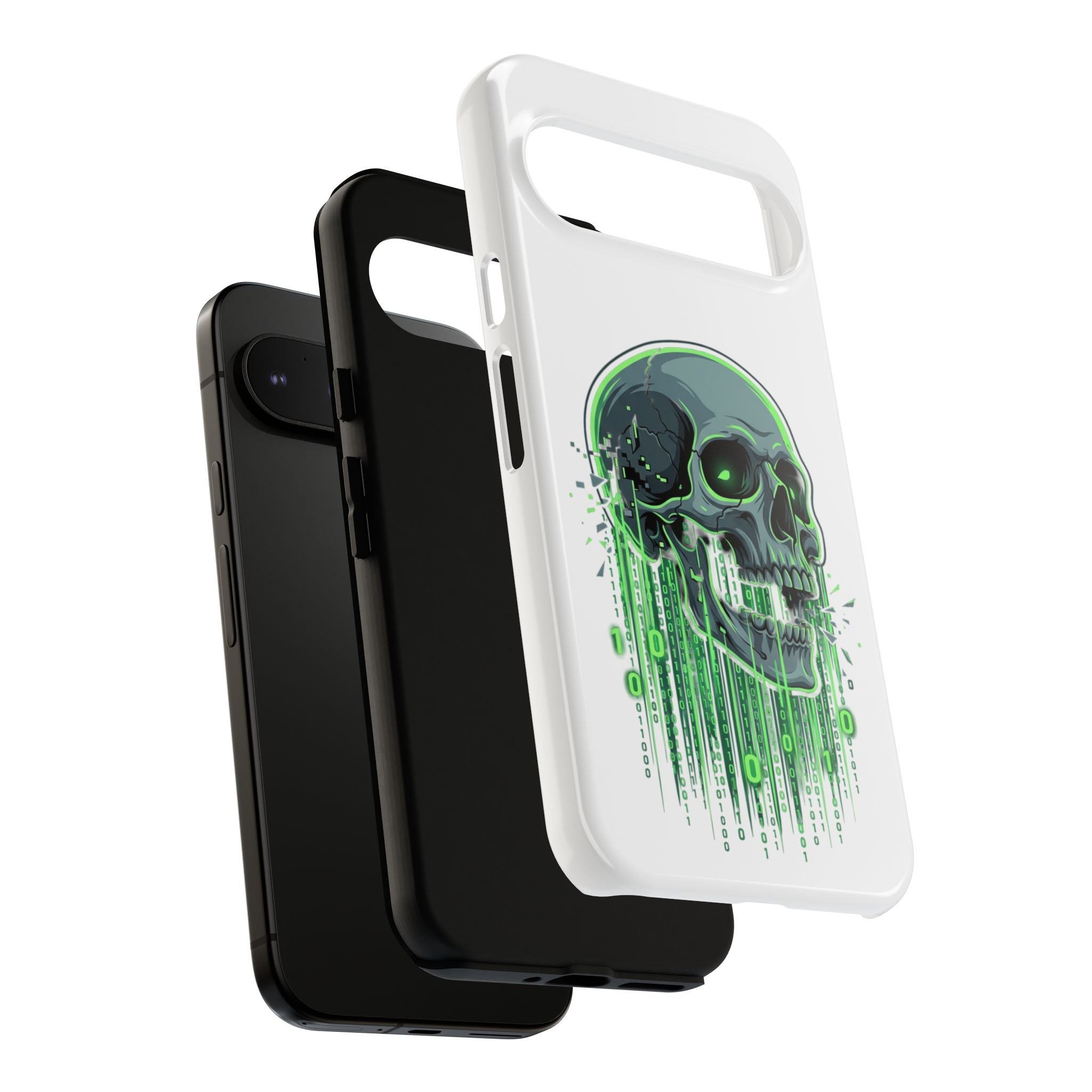 Skull Matrix Phone Case — Neon Green Cyberpunk Protective Case