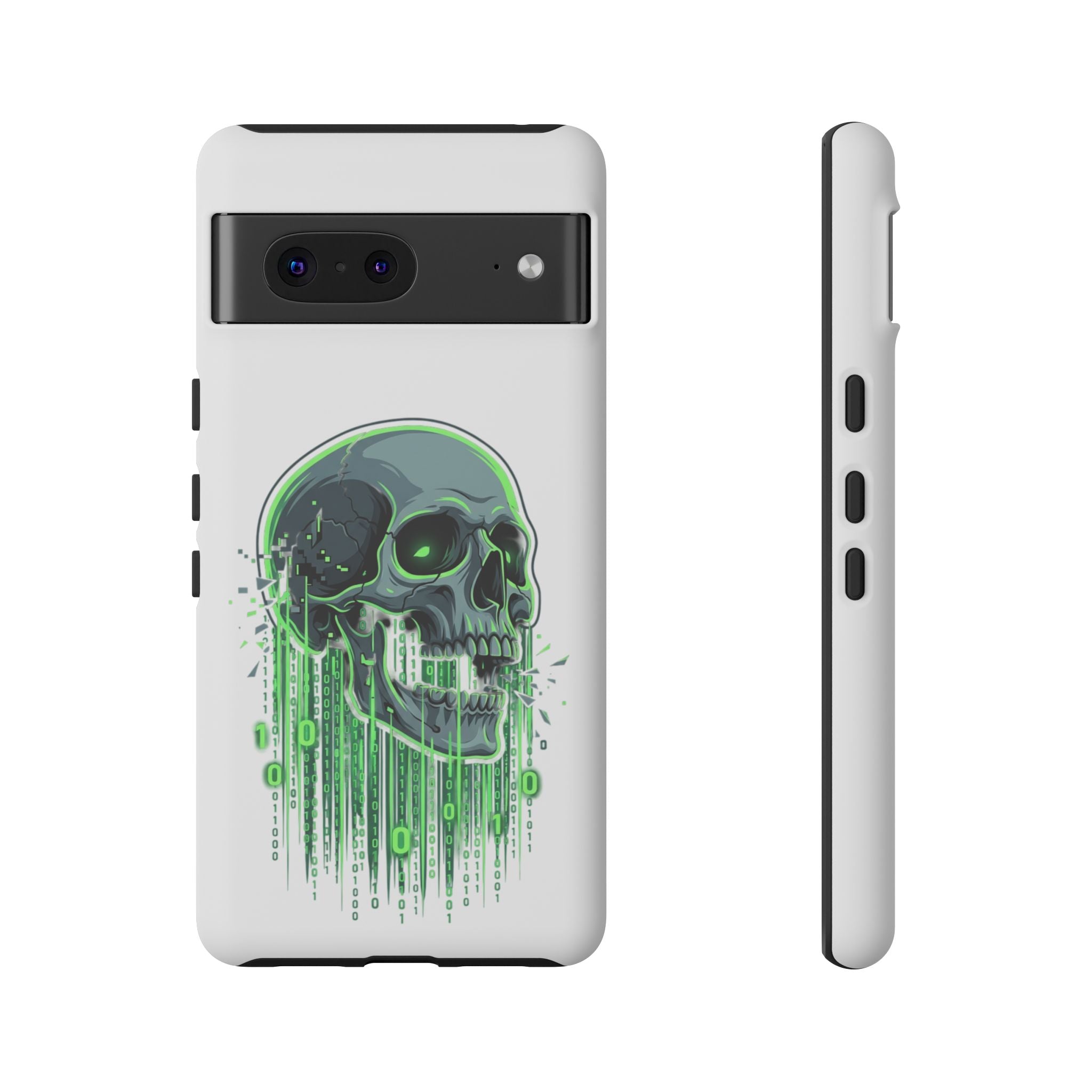 Skull Matrix Phone Case — Neon Green Cyberpunk Protective Case