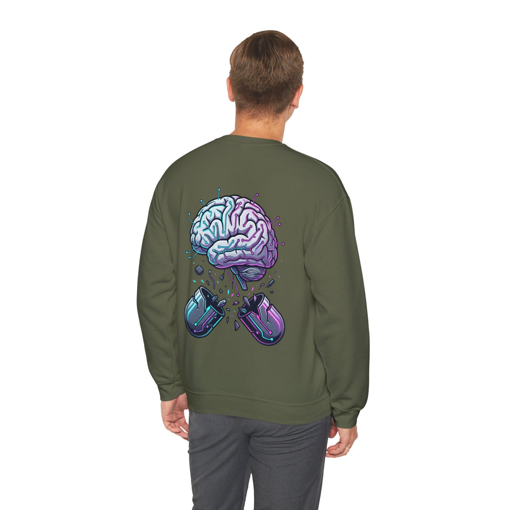Crewneck Sweatshirt — Vaporwave Brain & Broken Mouse Graphic