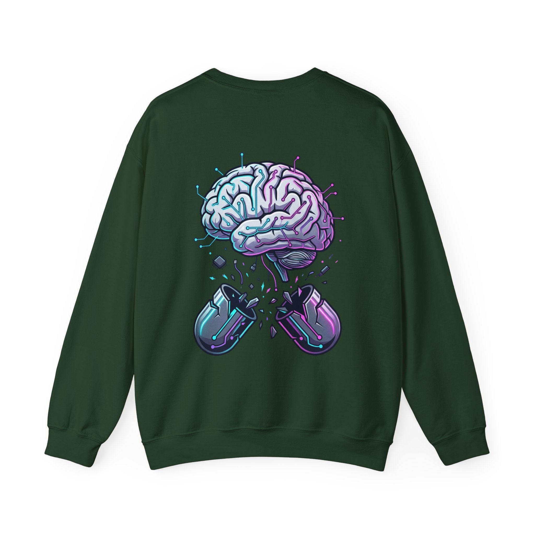 Crewneck Sweatshirt — Vaporwave Brain & Broken Mouse Graphic