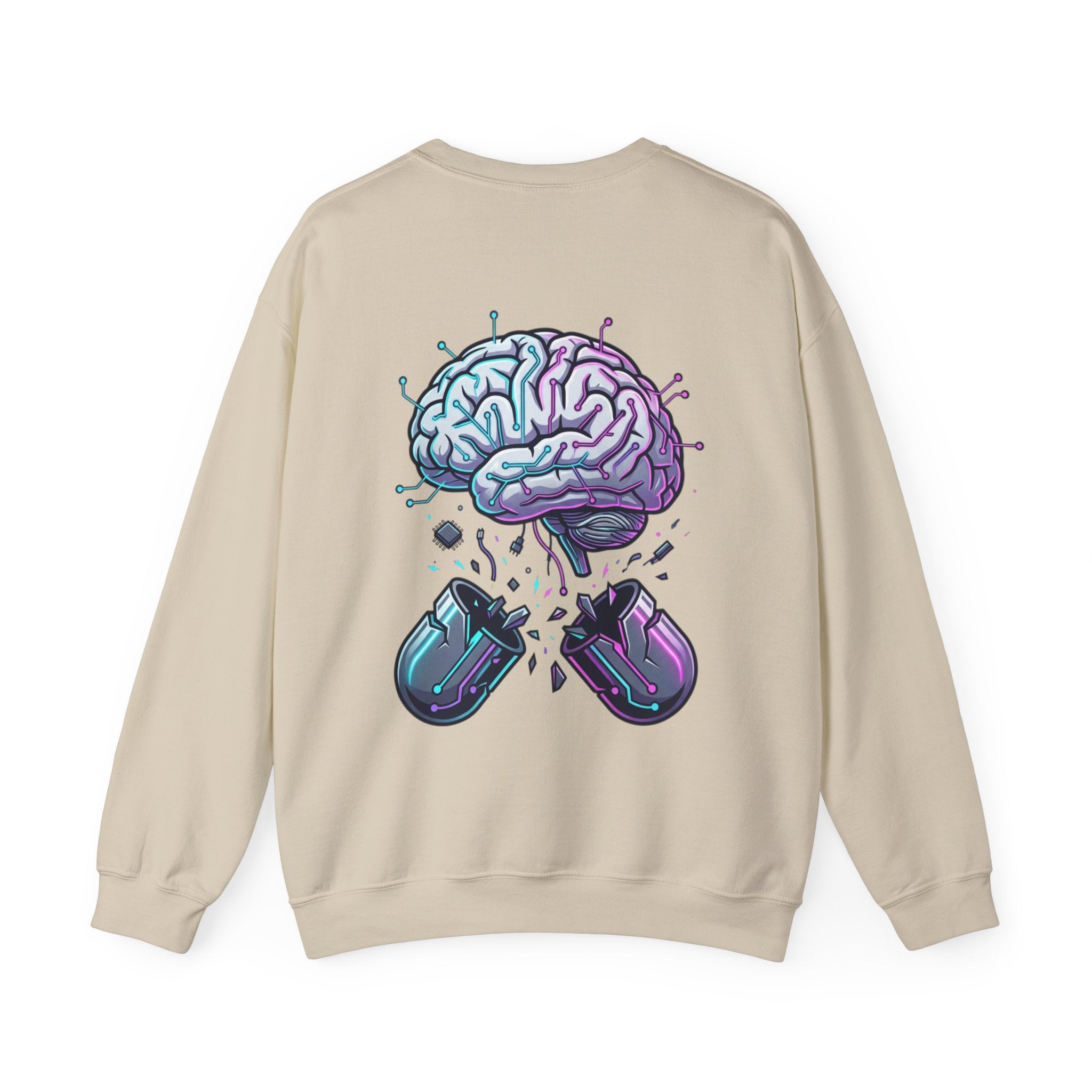Crewneck Sweatshirt — Vaporwave Brain & Broken Mouse Graphic