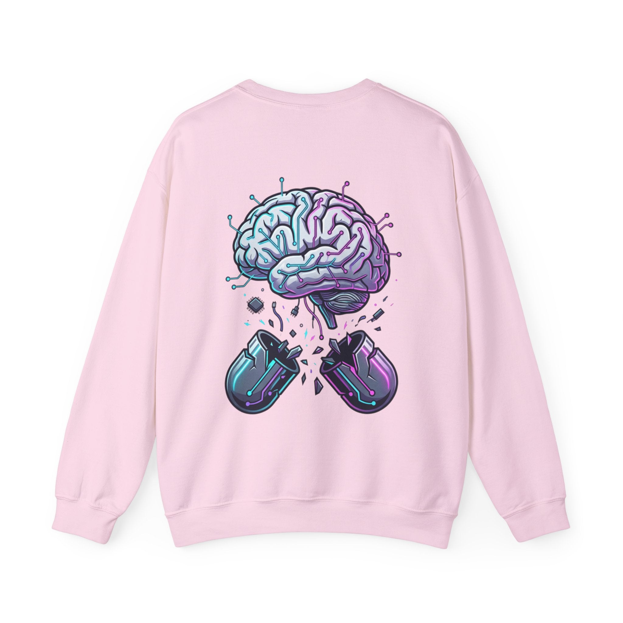 Crewneck Sweatshirt — Vaporwave Brain & Broken Mouse Graphic