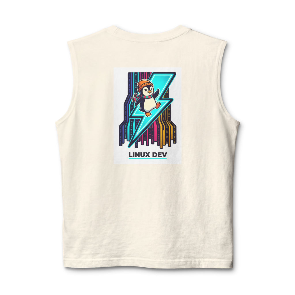 Linux Dev Penguin Muscle Tank — Retro Lightning Tech Tank Top