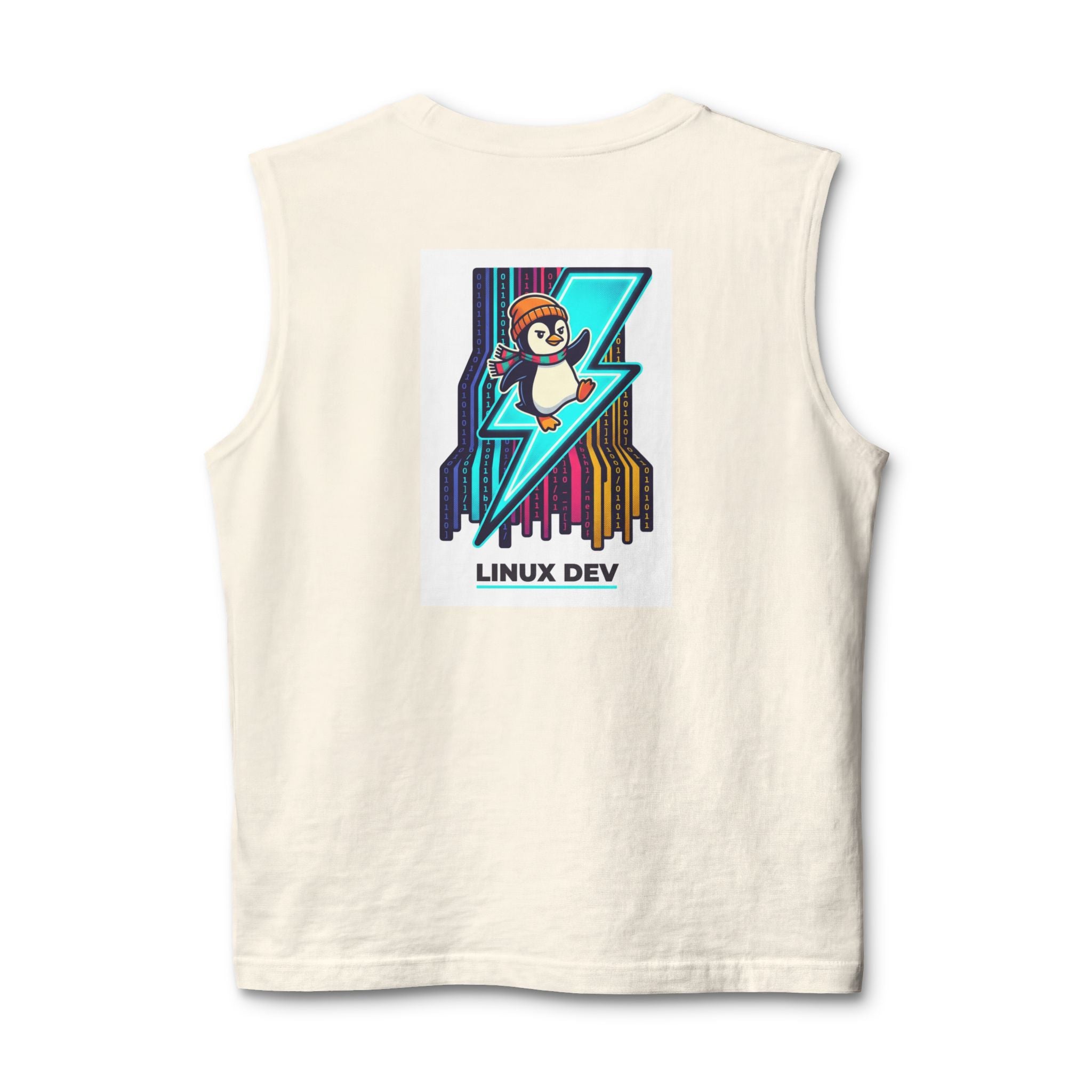 Linux Dev Penguin Muscle Tank — Retro Lightning Tech Tank Top