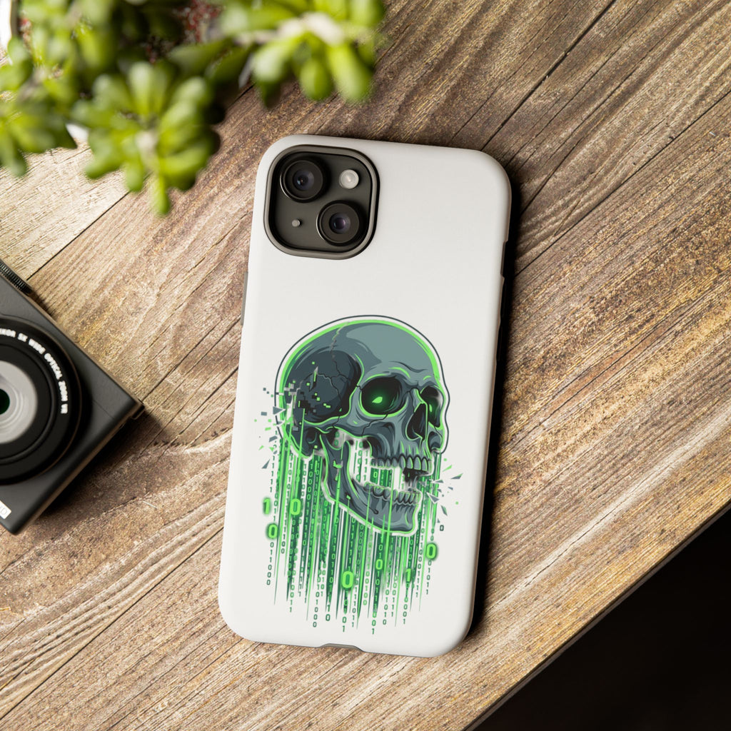 Skull Matrix Phone Case — Neon Green Cyberpunk Protective Case