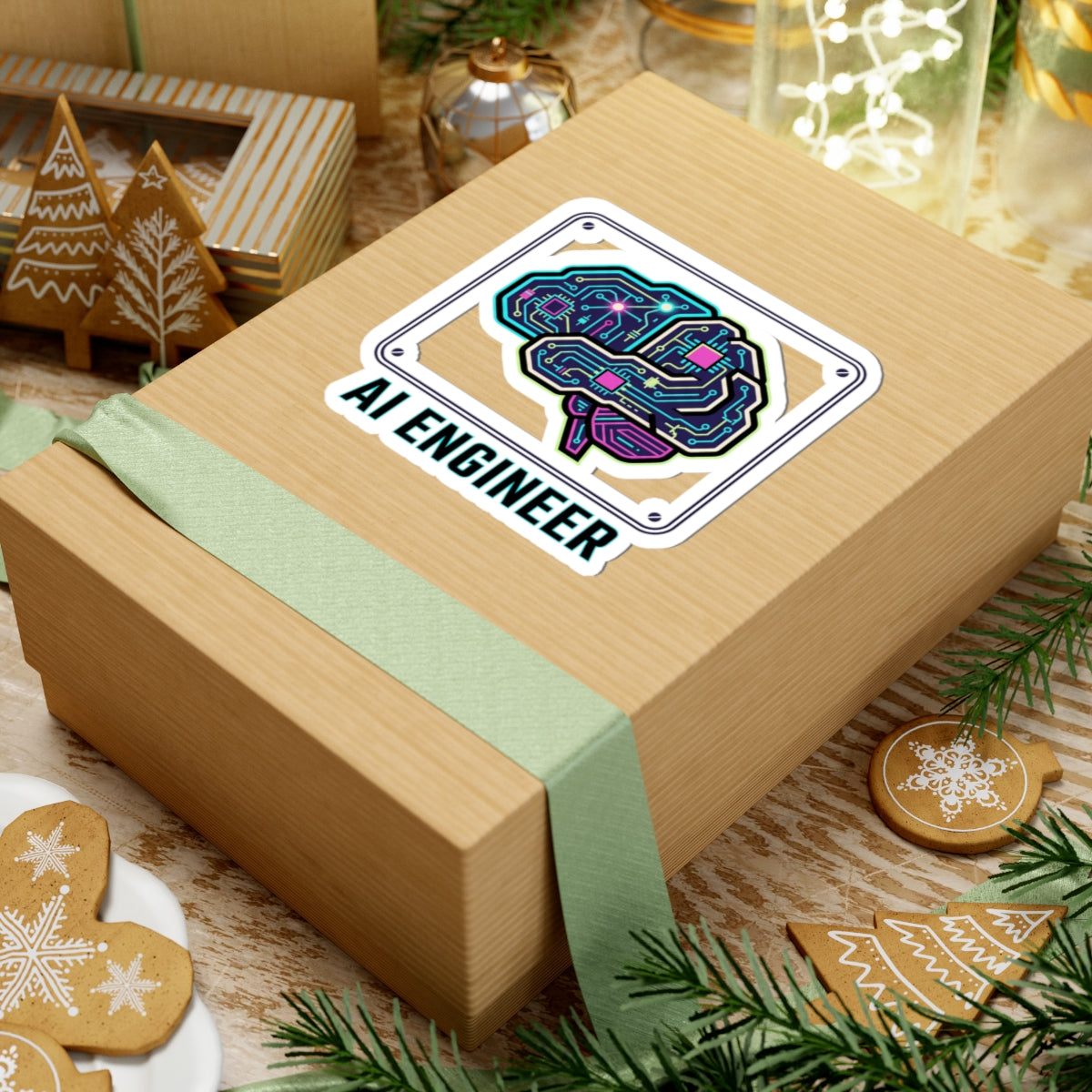 AI Engineer Circuit Brain Sticker | Kiss-Cut Sticker