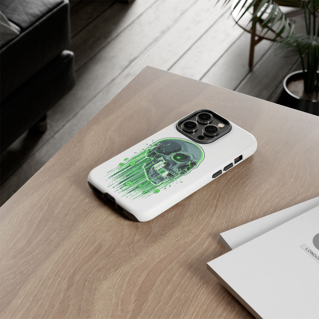 Skull Matrix Phone Case — Neon Green Cyberpunk Protective Case