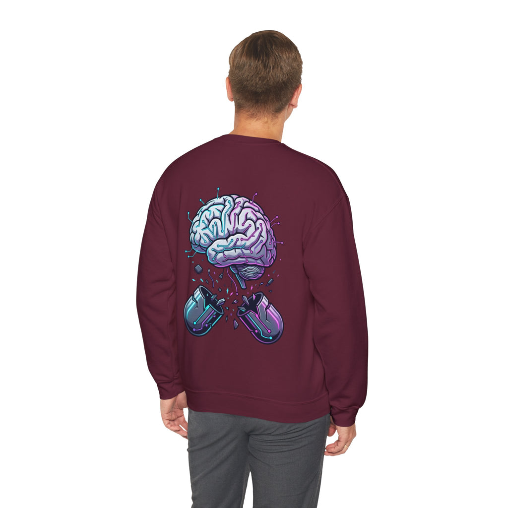 Crewneck Sweatshirt — Vaporwave Brain & Broken Mouse Graphic