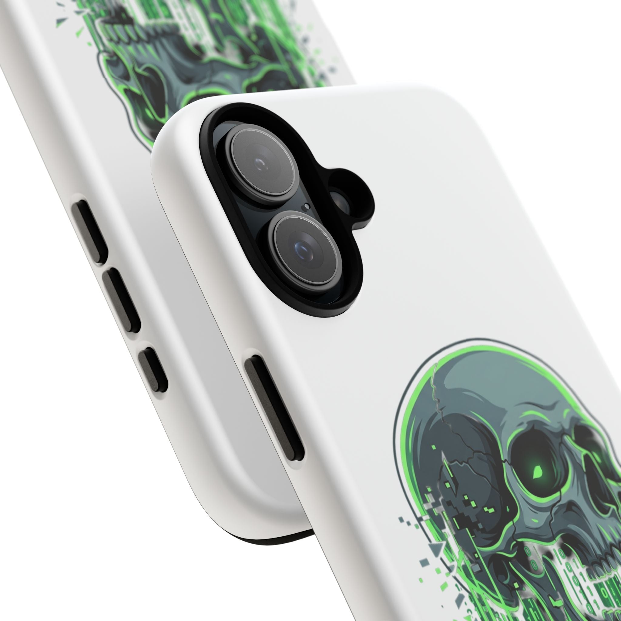 Skull Matrix Phone Case — Neon Green Cyberpunk Protective Case