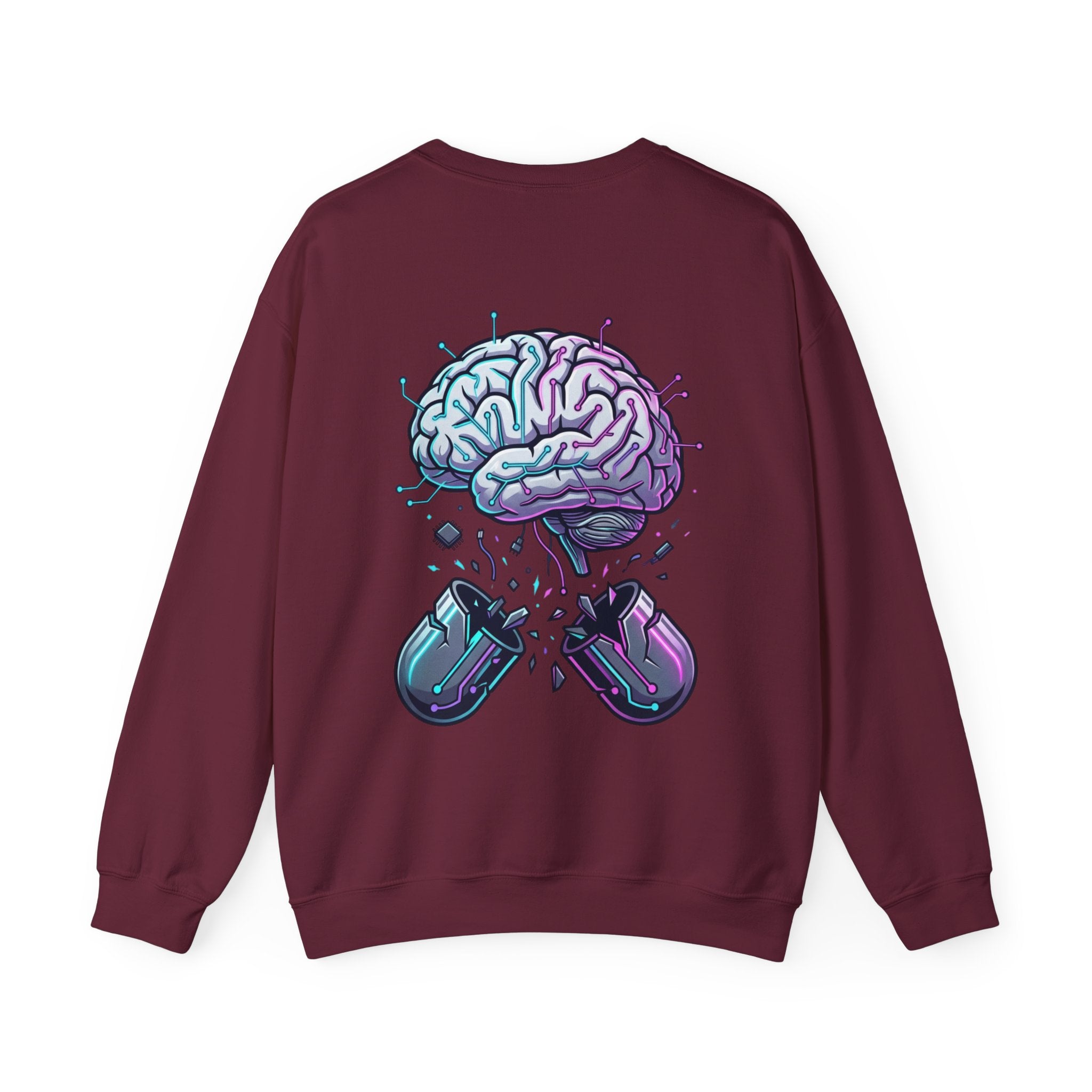 Crewneck Sweatshirt — Vaporwave Brain & Broken Mouse Graphic