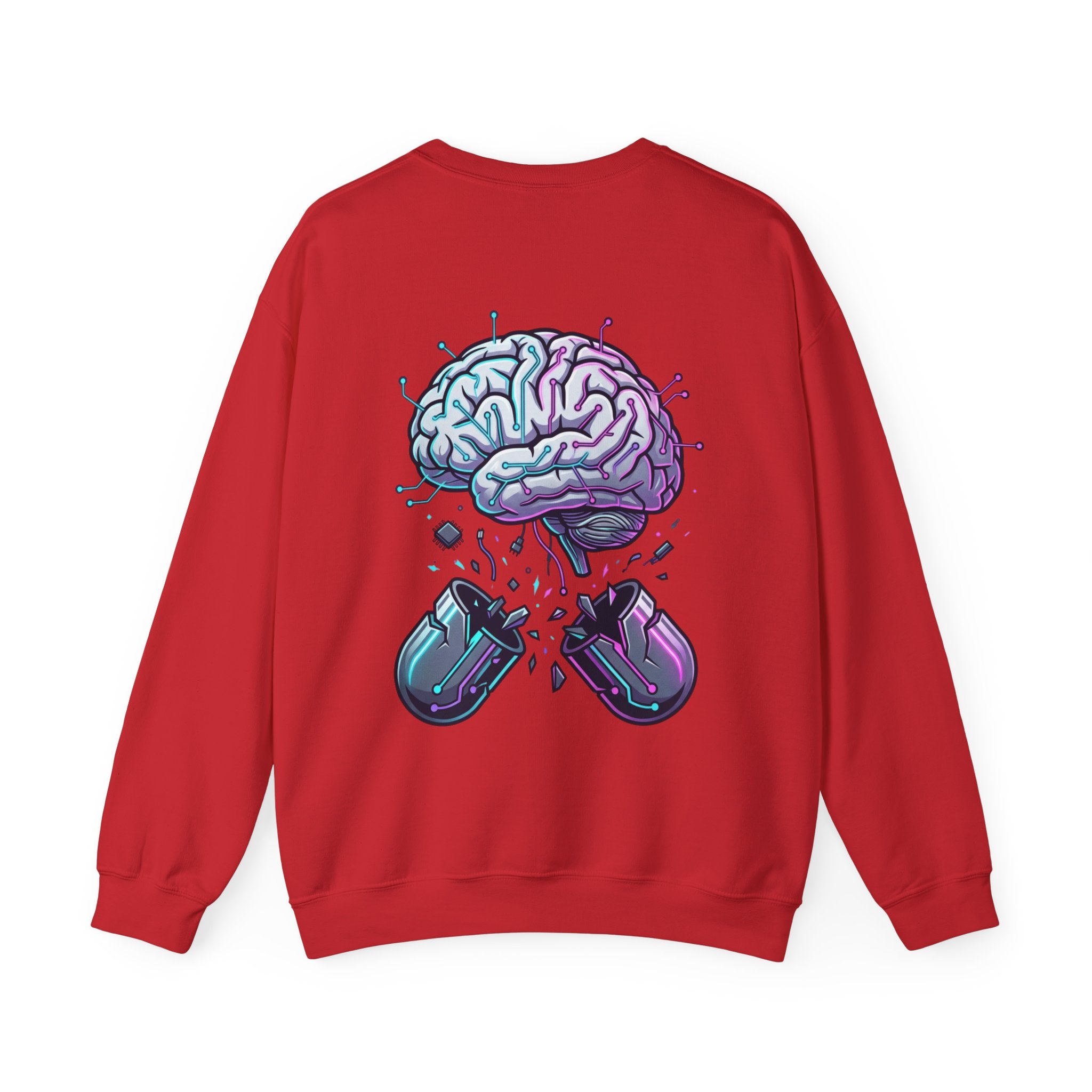 Crewneck Sweatshirt — Vaporwave Brain & Broken Mouse Graphic