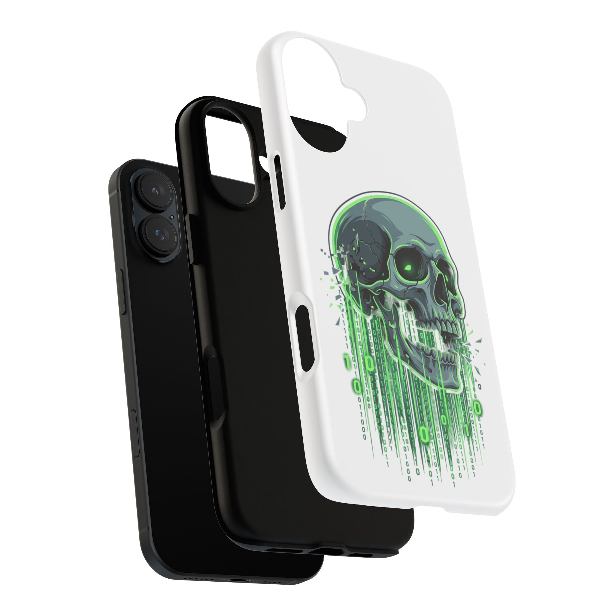 Skull Matrix Phone Case — Neon Green Cyberpunk Protective Case