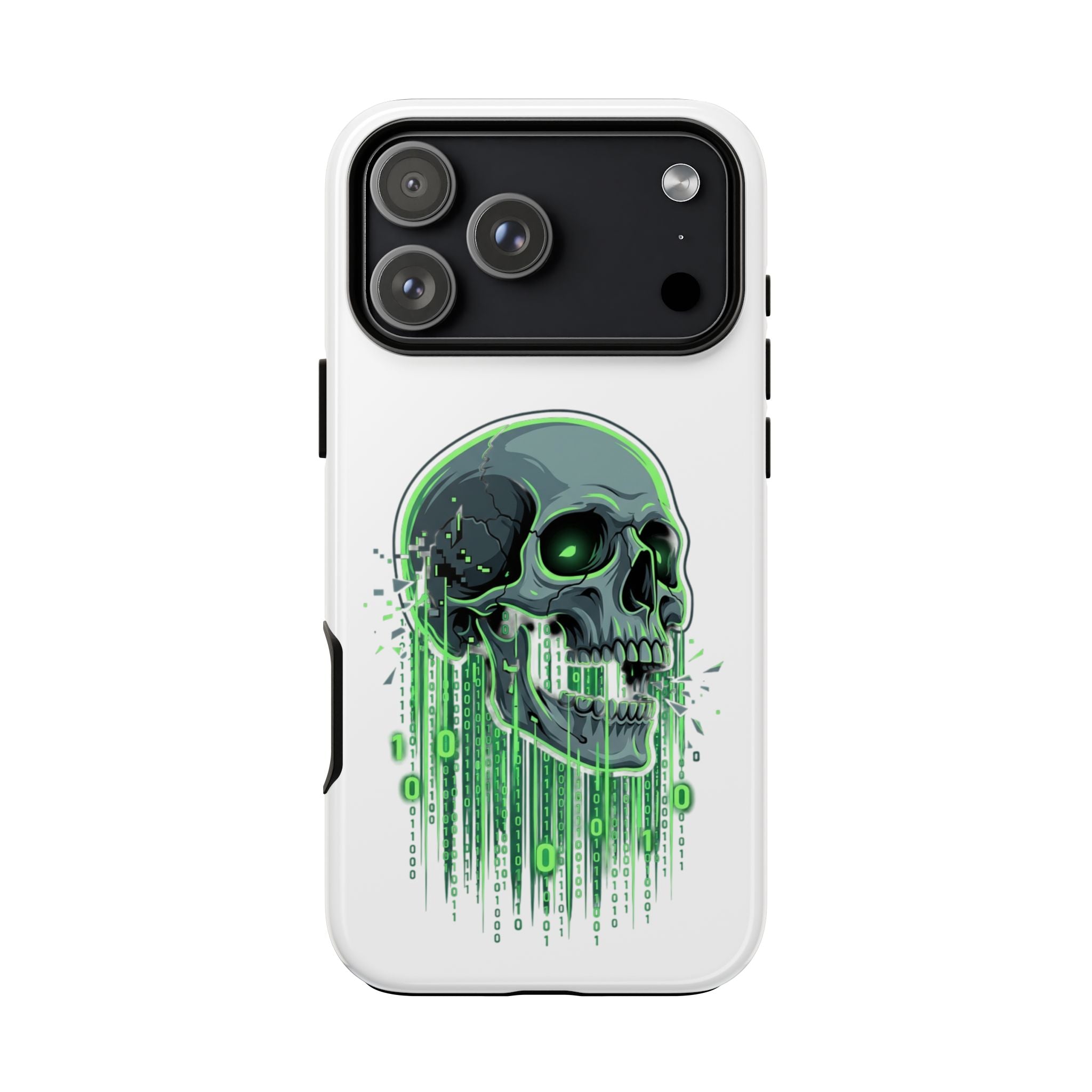 Skull Matrix Phone Case — Neon Green Cyberpunk Protective Case