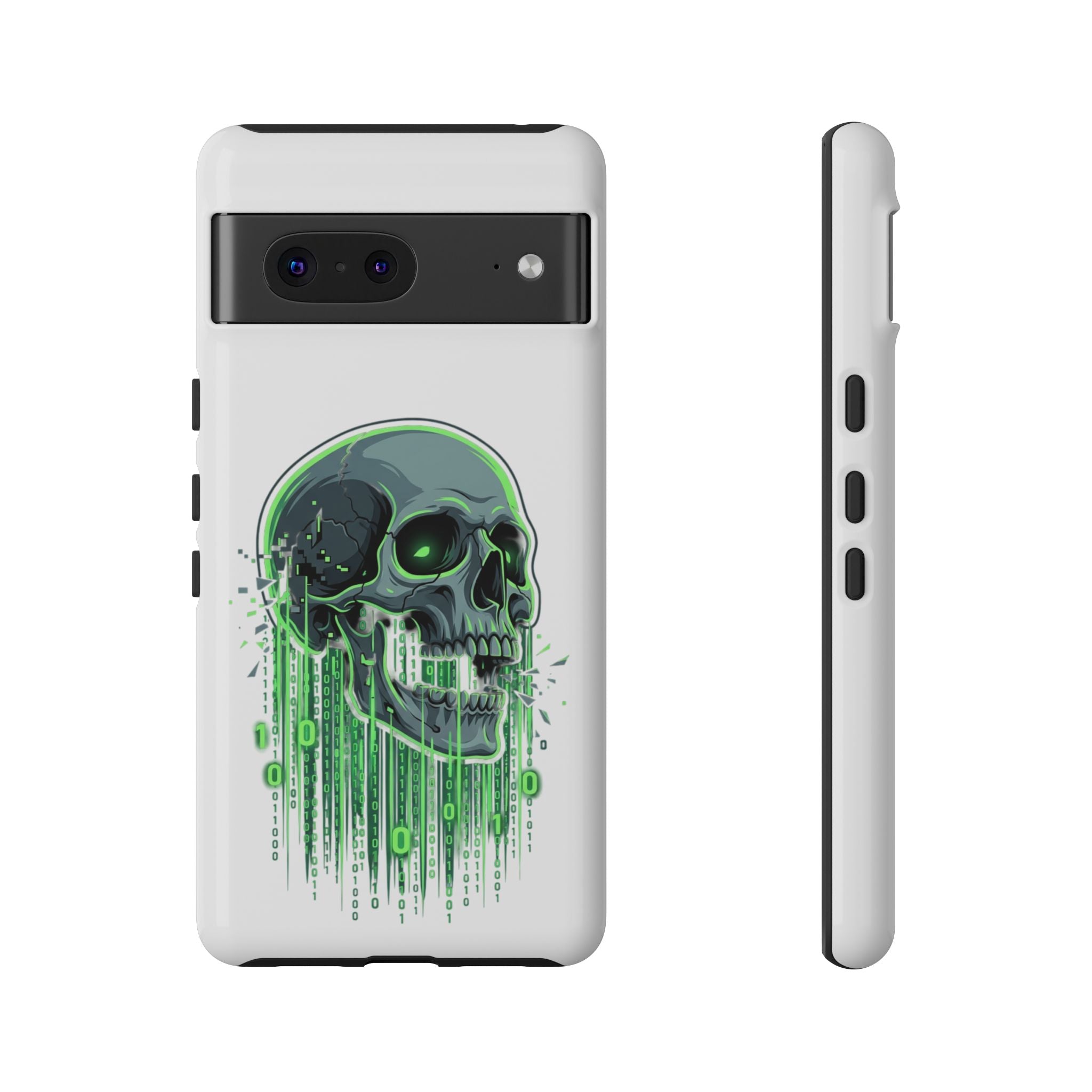 Skull Matrix Phone Case — Neon Green Cyberpunk Protective Case