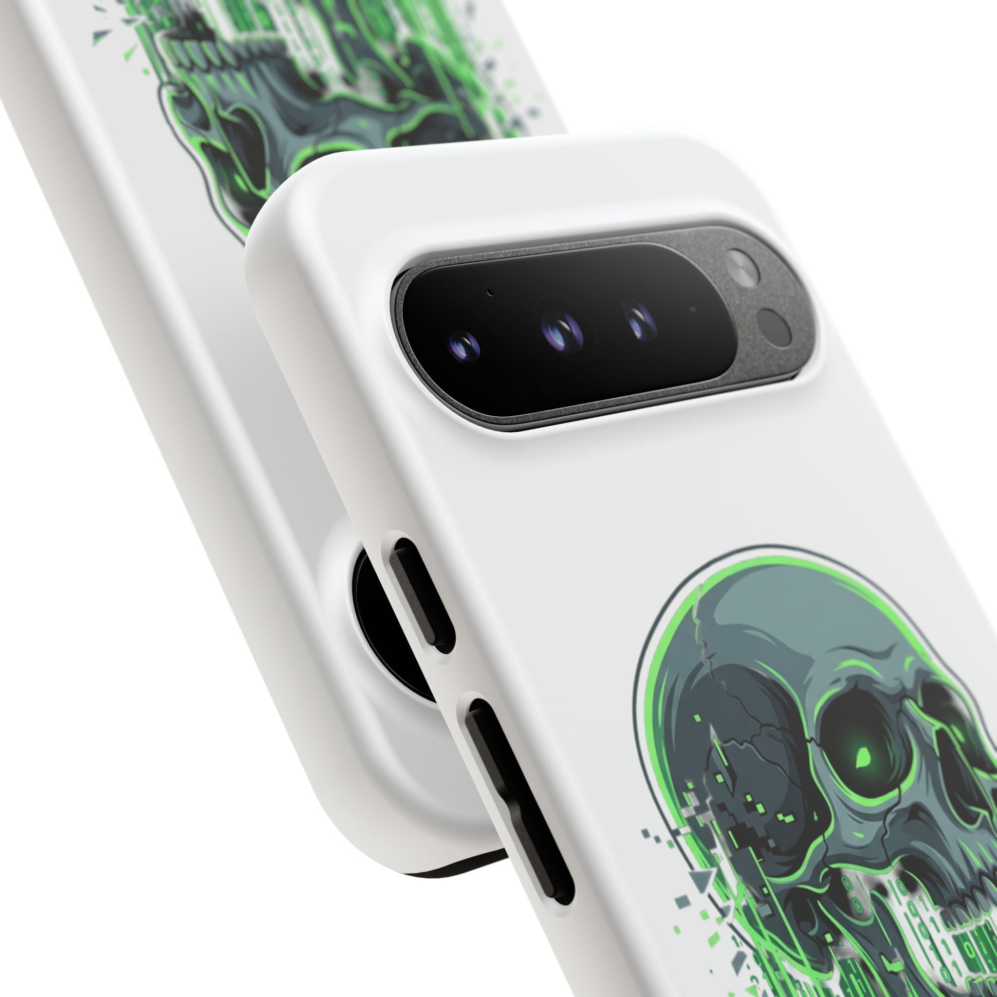 Skull Matrix Phone Case — Neon Green Cyberpunk Protective Case