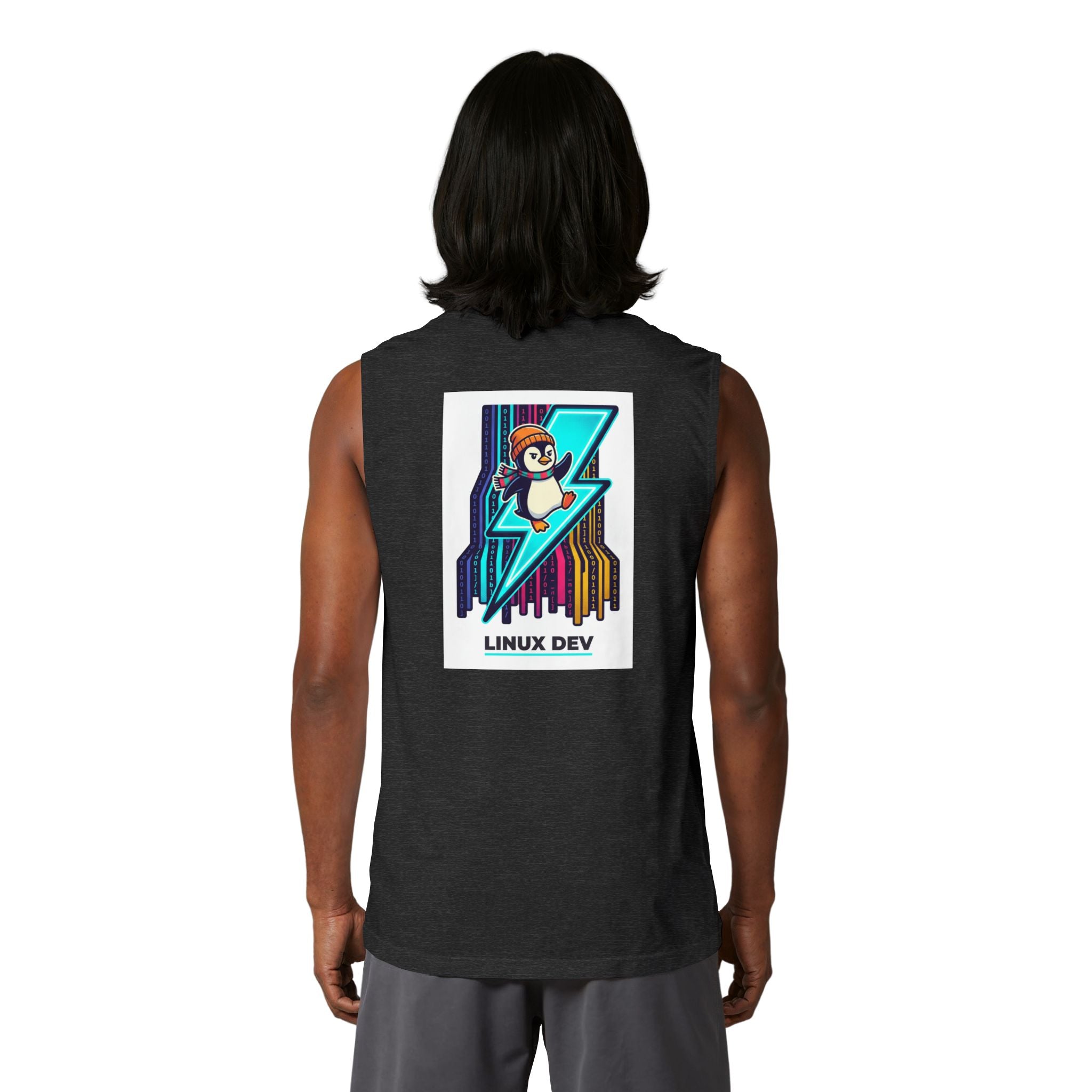 Linux Dev Penguin Muscle Tank — Retro Lightning Tech Tank Top