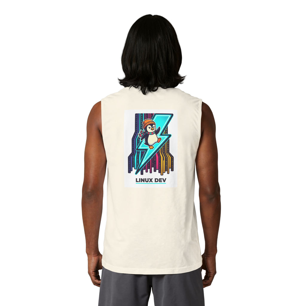 Linux Dev Penguin Muscle Tank — Retro Lightning Tech Tank Top