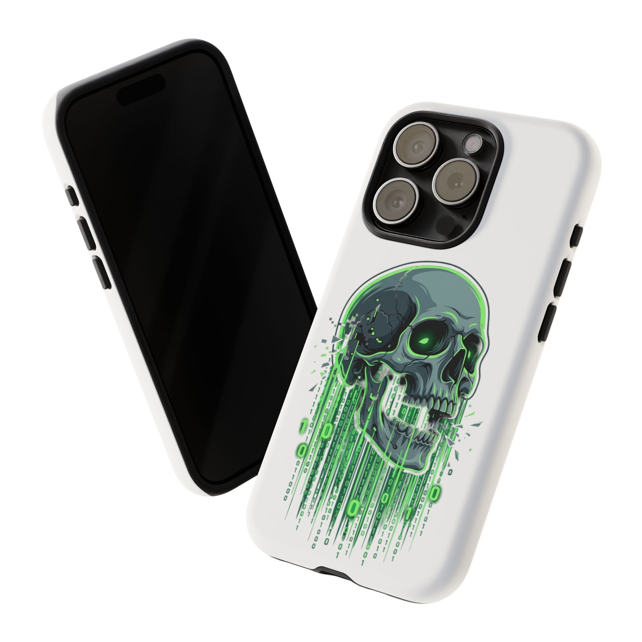 Skull Matrix Phone Case — Neon Green Cyberpunk Protective Case