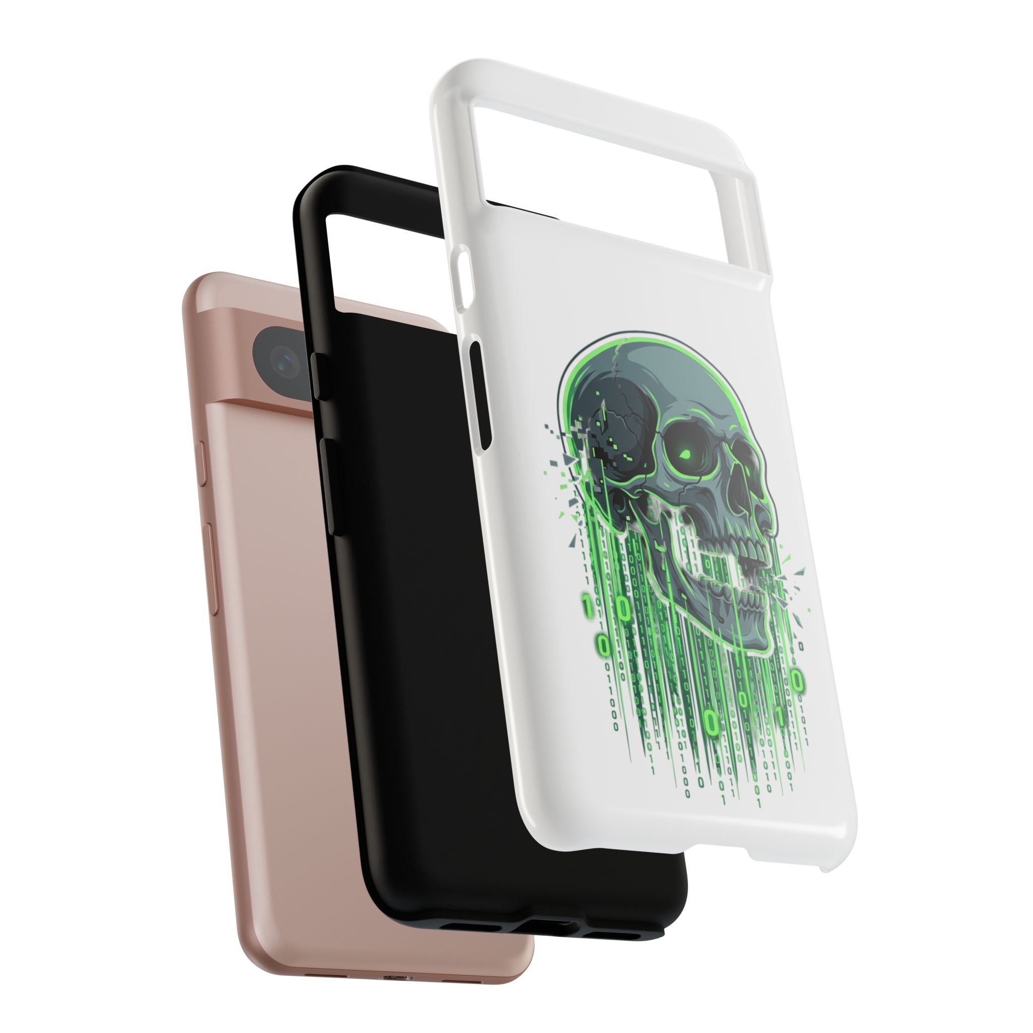 Skull Matrix Phone Case — Neon Green Cyberpunk Protective Case