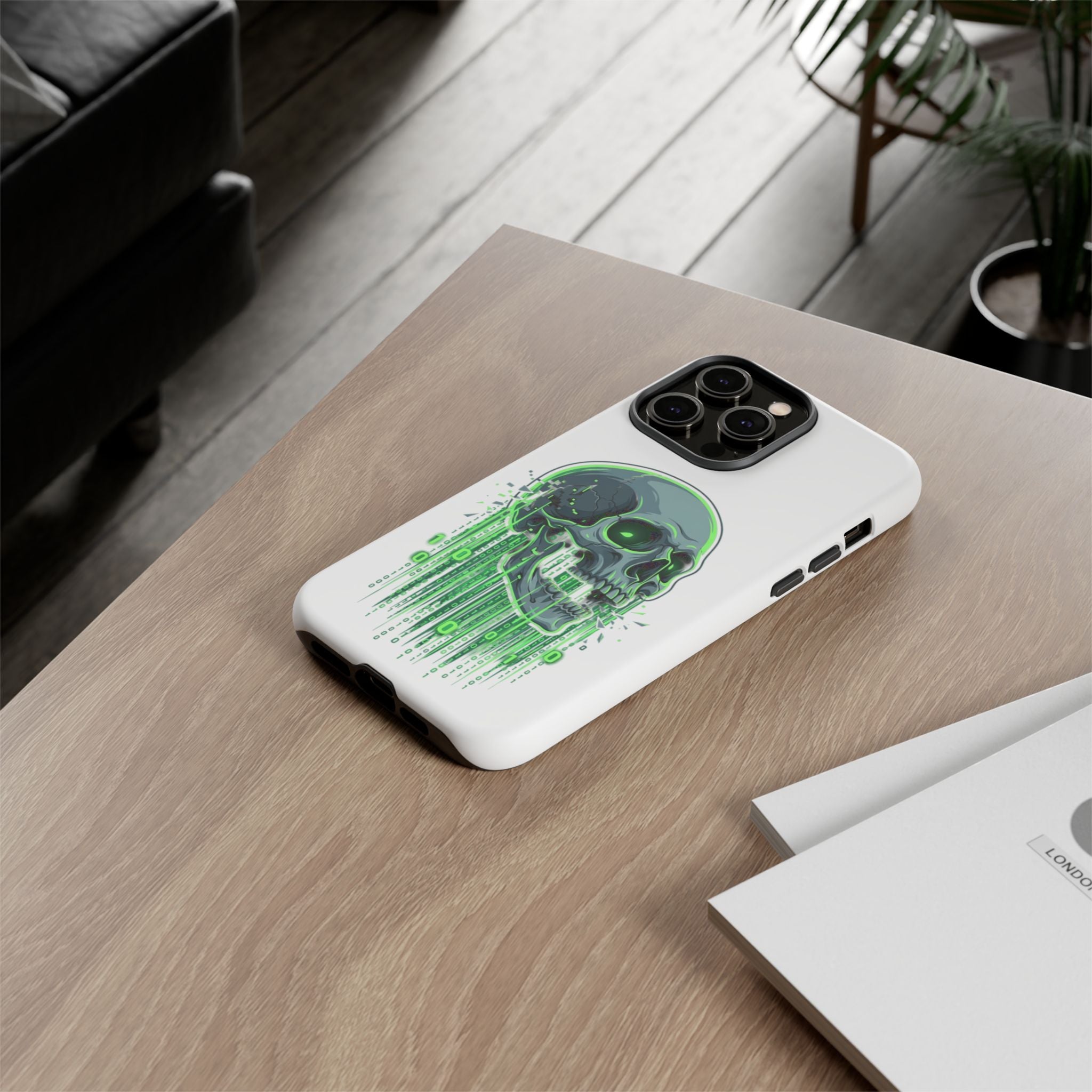 Skull Matrix Phone Case — Neon Green Cyberpunk Protective Case