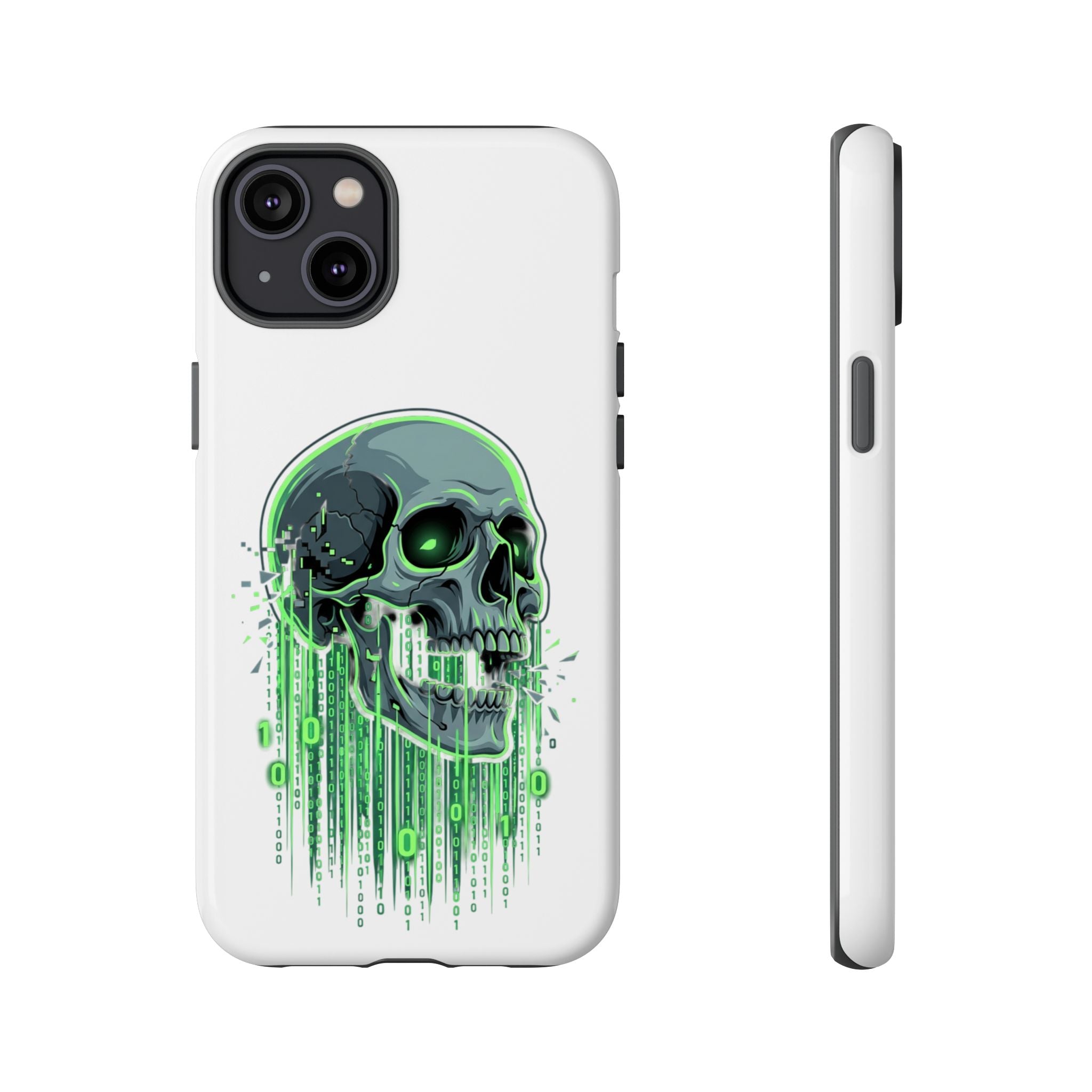 Skull Matrix Phone Case — Neon Green Cyberpunk Protective Case