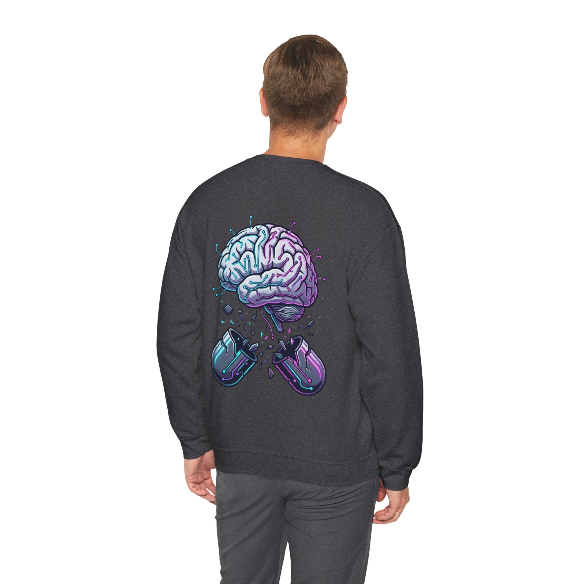 Crewneck Sweatshirt — Vaporwave Brain & Broken Mouse Graphic