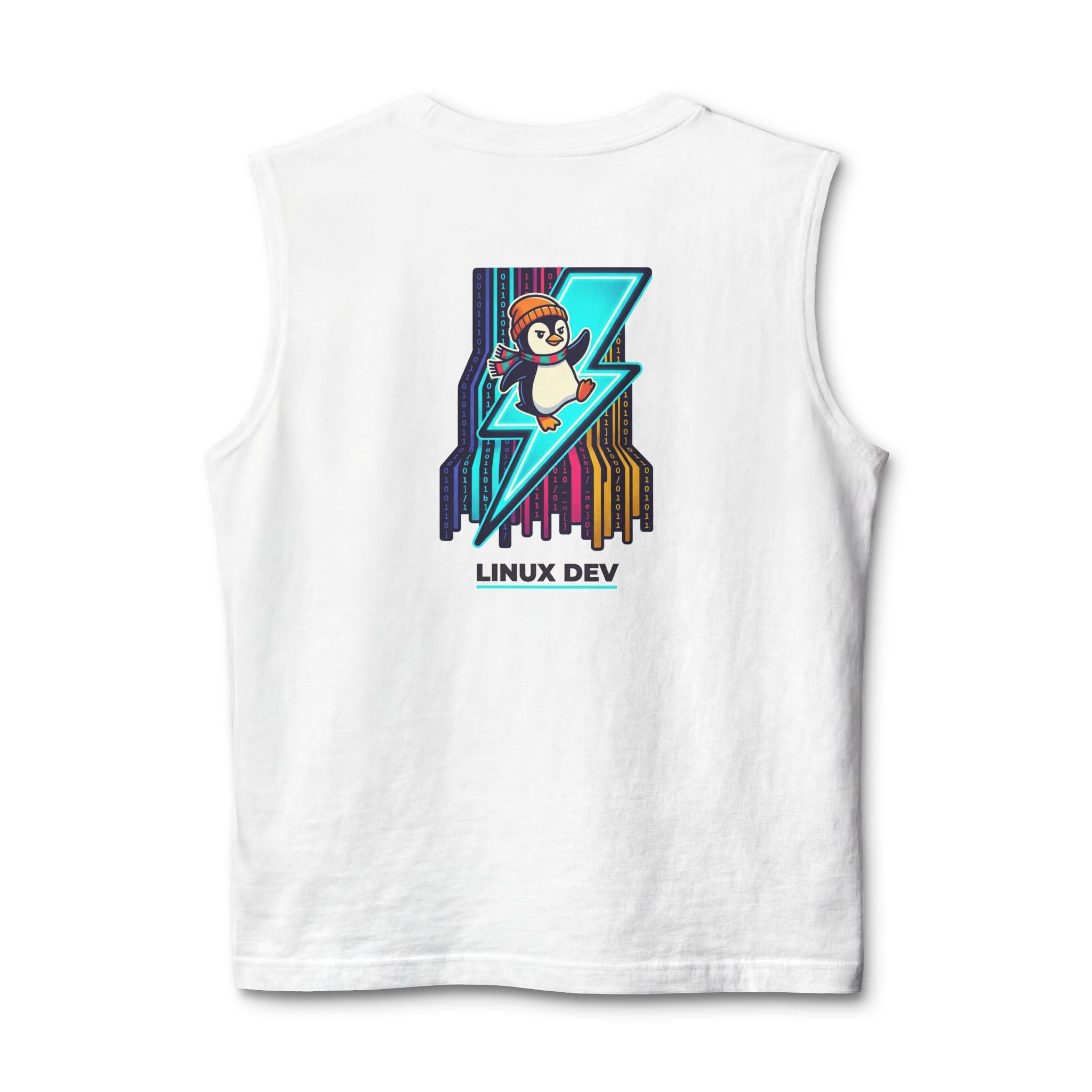 Linux Dev Penguin Muscle Tank — Retro Lightning Tech Tank Top