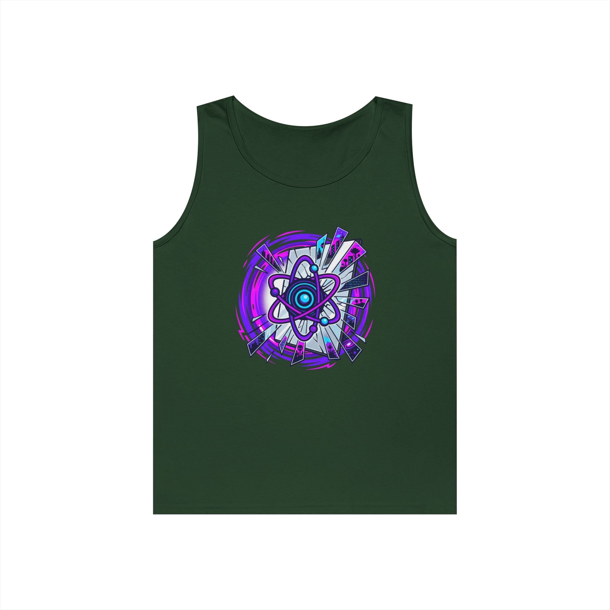 Atomic Vibe Tank Top — Neon Purple Science Atom Graphic
