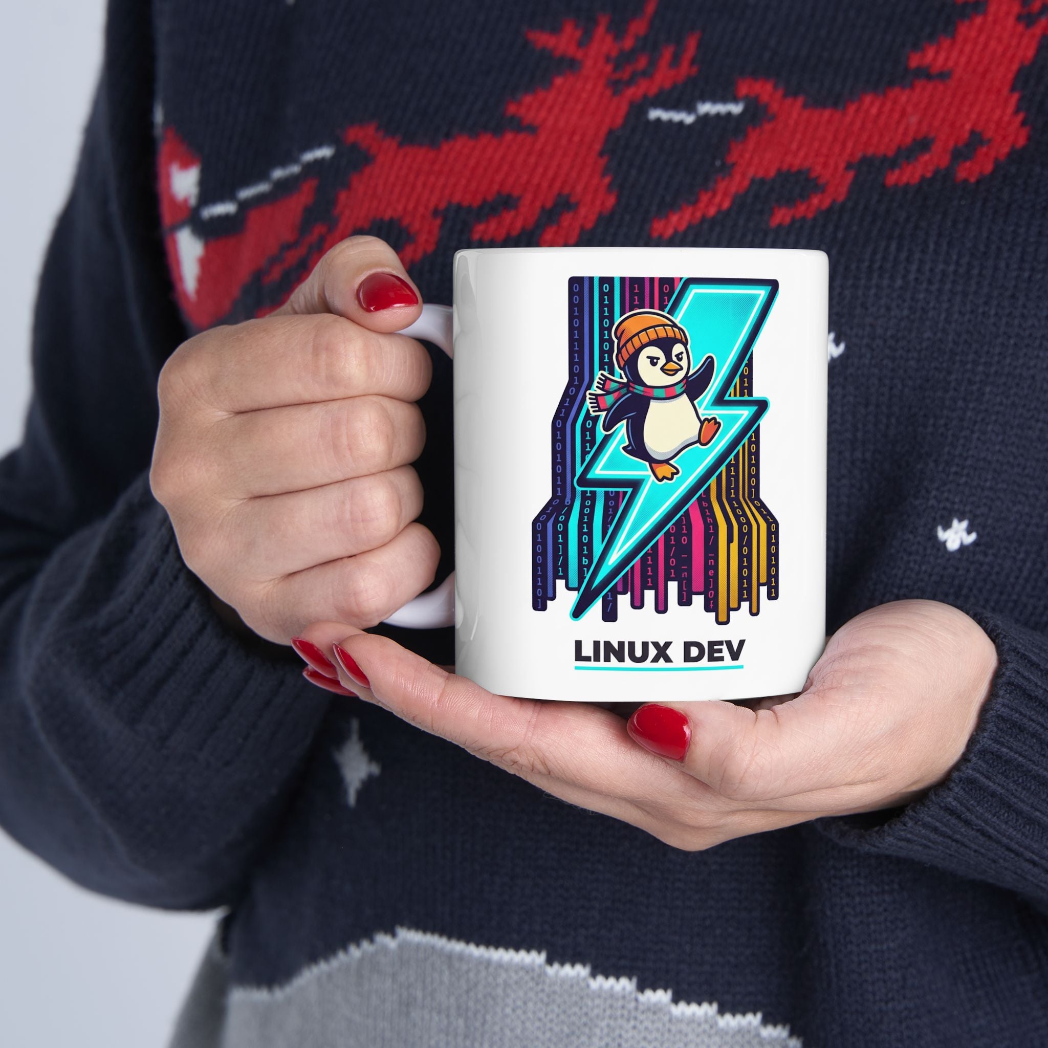 Linux Dev Penguin Lightning Mug — Programmer Coffee Cup (11oz/15oz)
