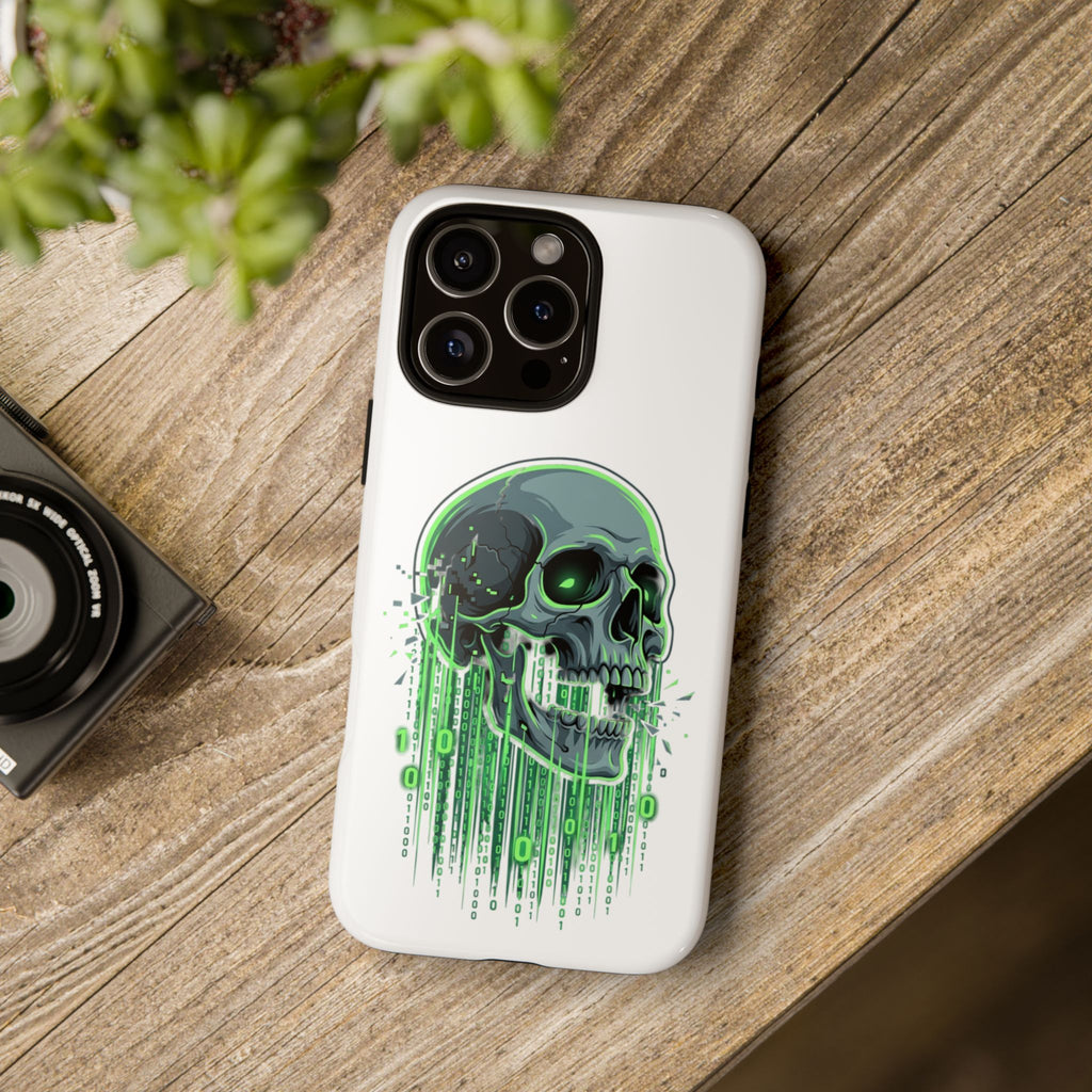 Skull Matrix Phone Case — Neon Green Cyberpunk Protective Case