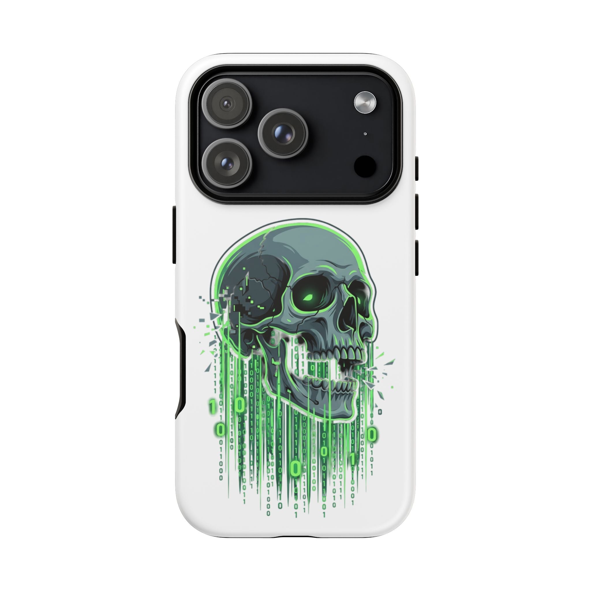 Skull Matrix Phone Case — Neon Green Cyberpunk Protective Case