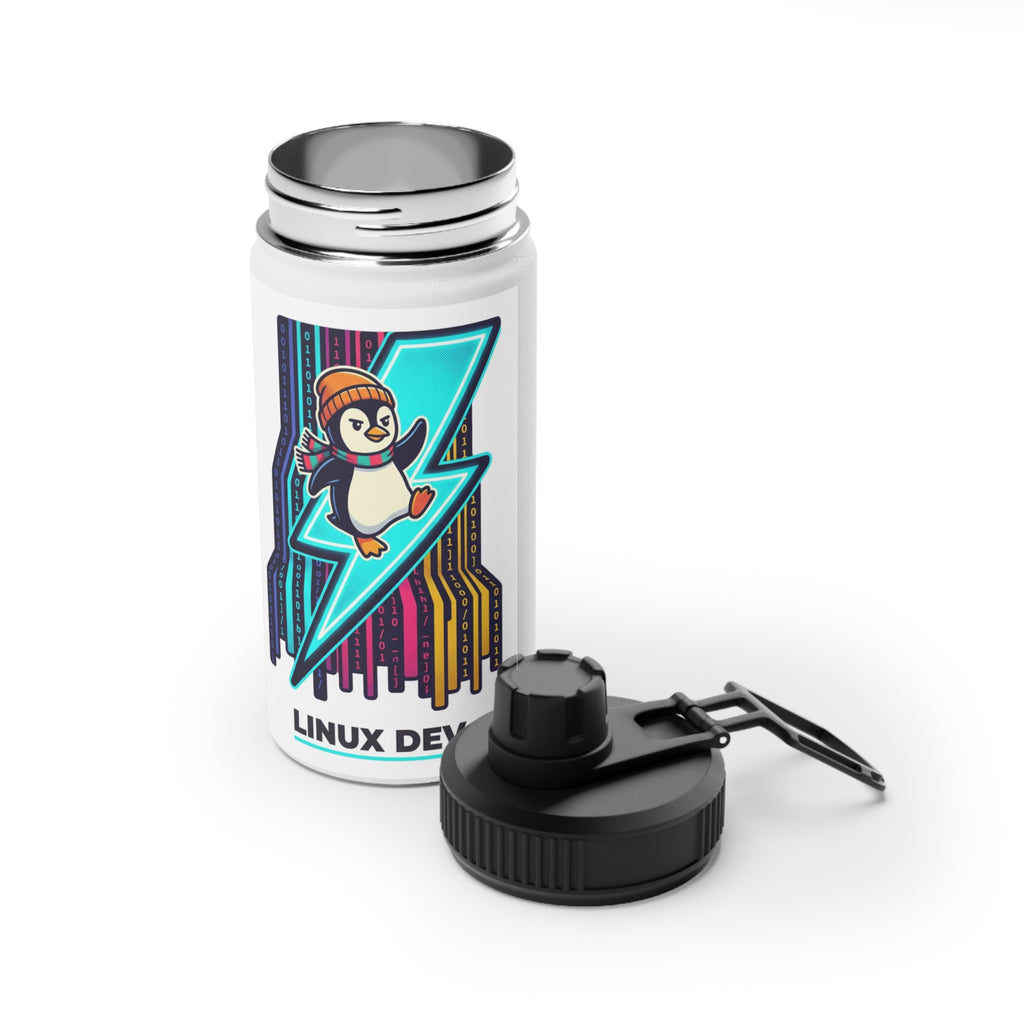 Linux Dev Penguin Lightning Stainless Steel Water Bottle (Sports Lid)