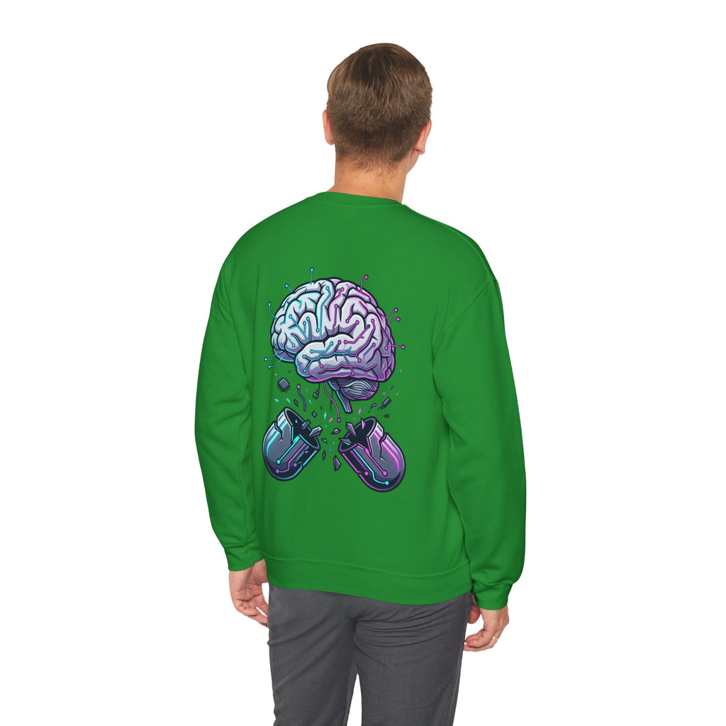 Crewneck Sweatshirt — Vaporwave Brain & Broken Mouse Graphic