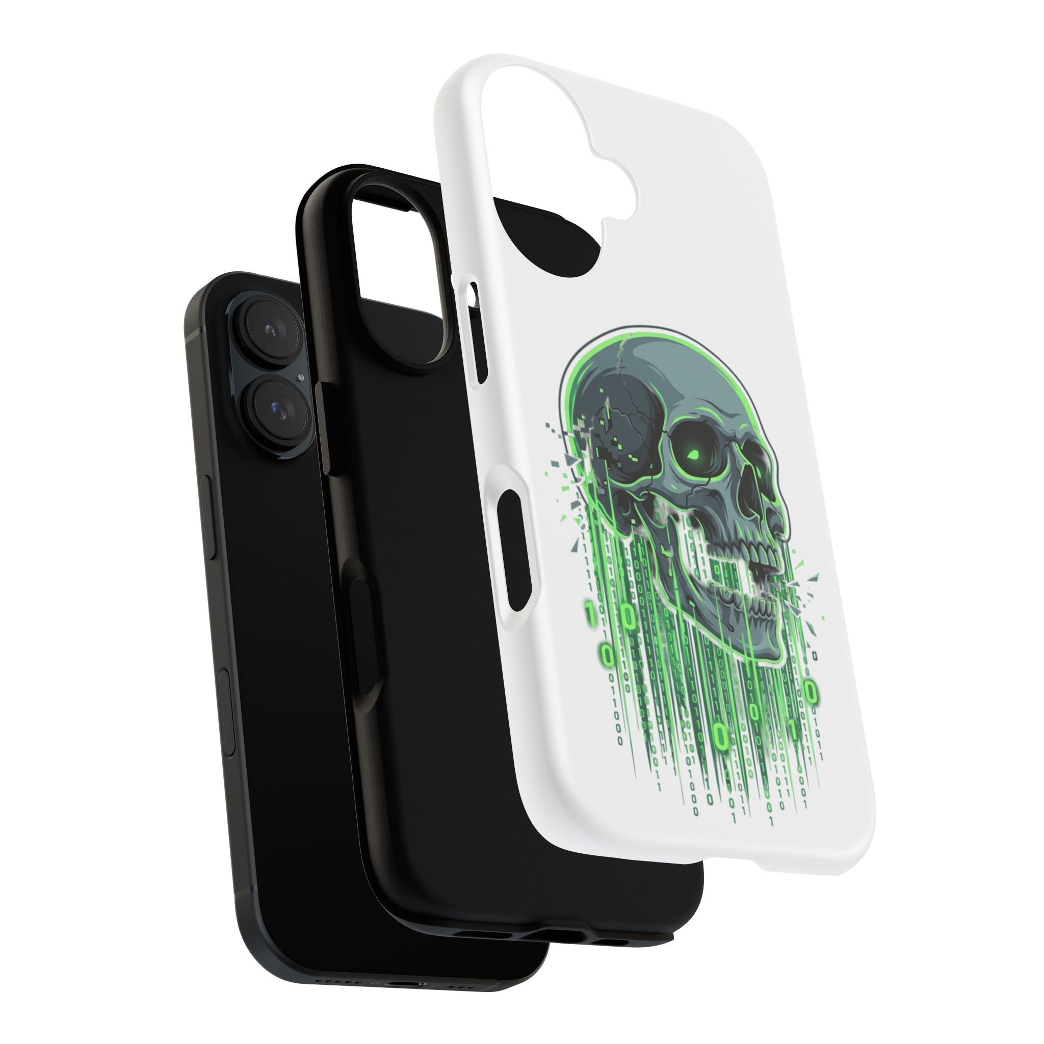 Skull Matrix Phone Case — Neon Green Cyberpunk Protective Case