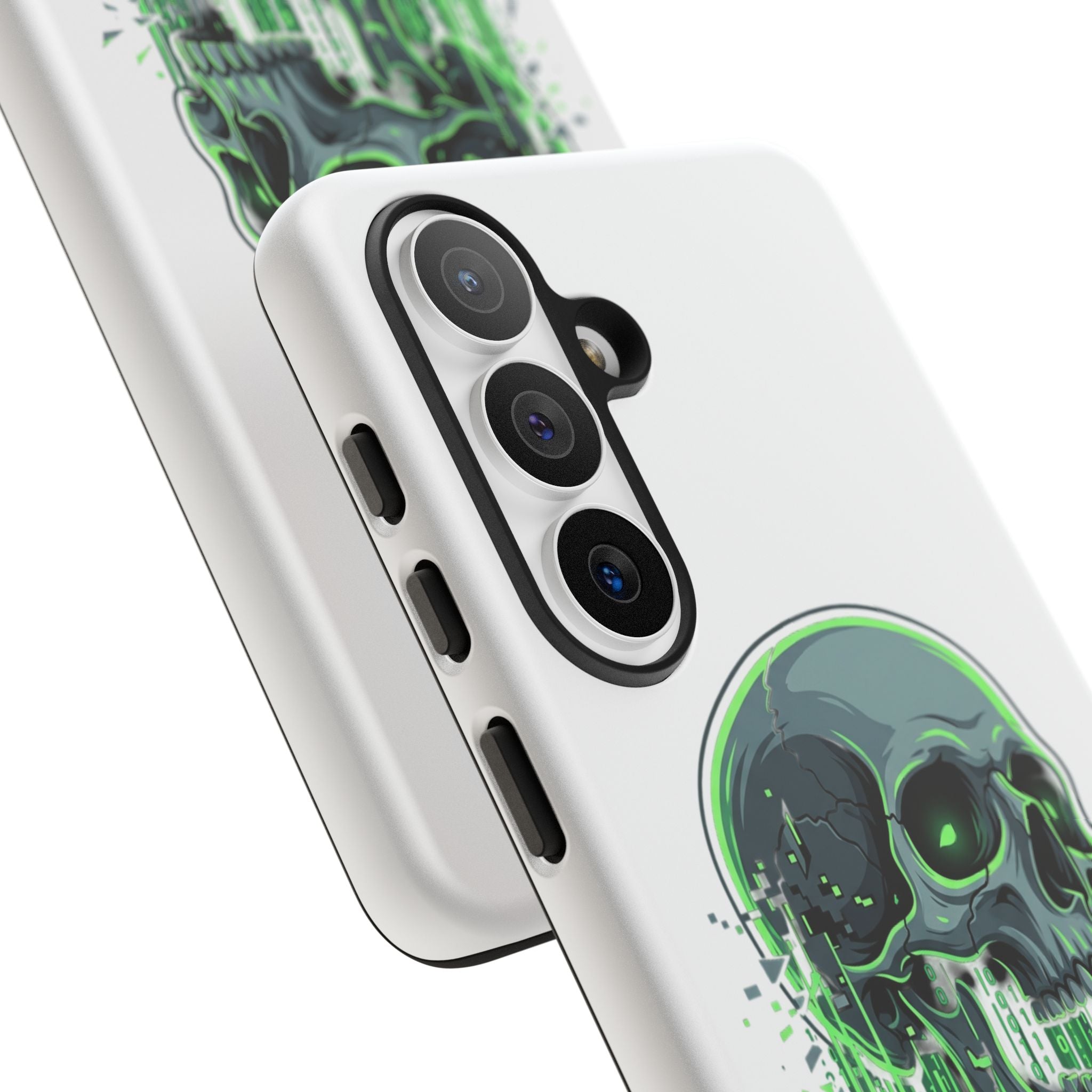 Skull Matrix Phone Case — Neon Green Cyberpunk Protective Case