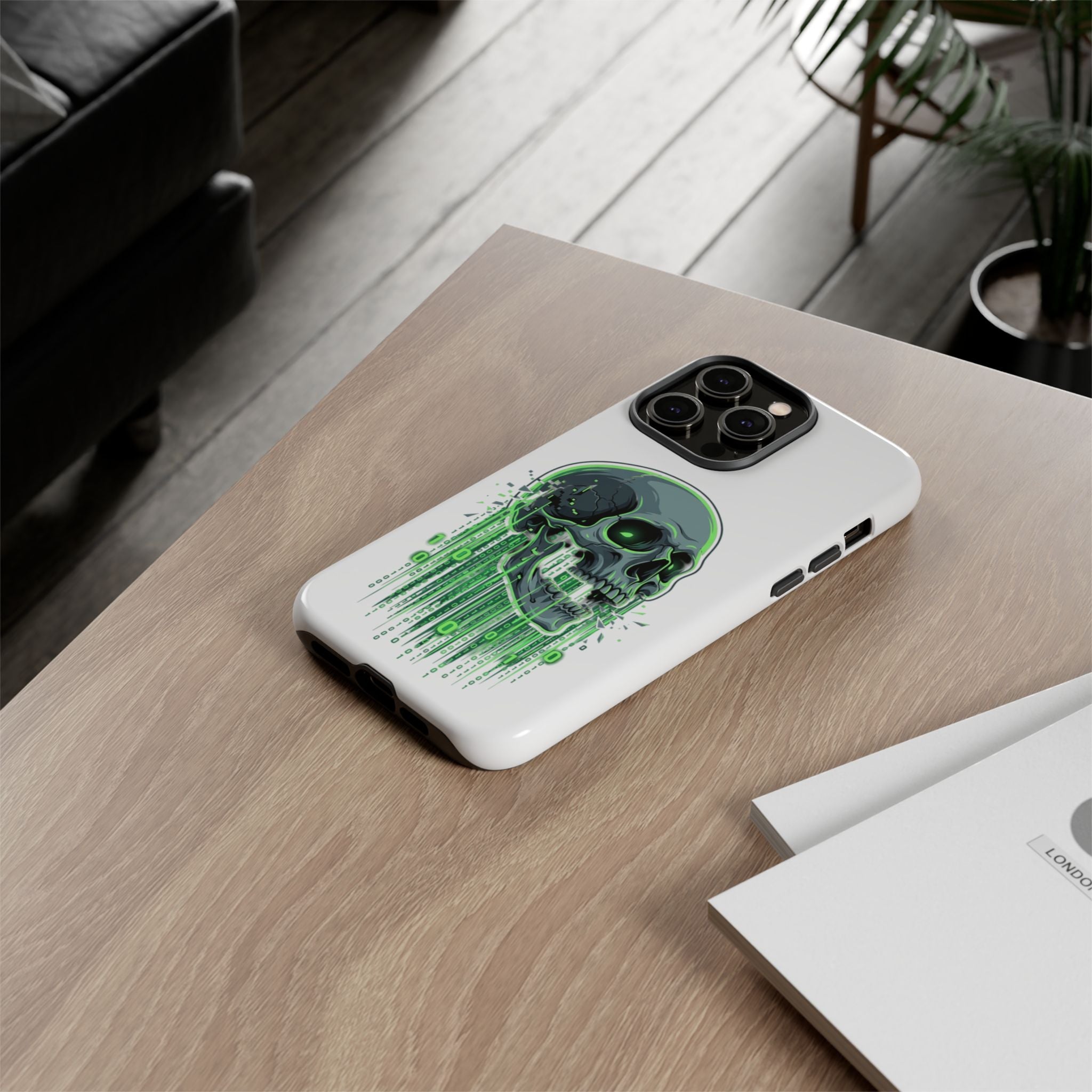 Skull Matrix Phone Case — Neon Green Cyberpunk Protective Case