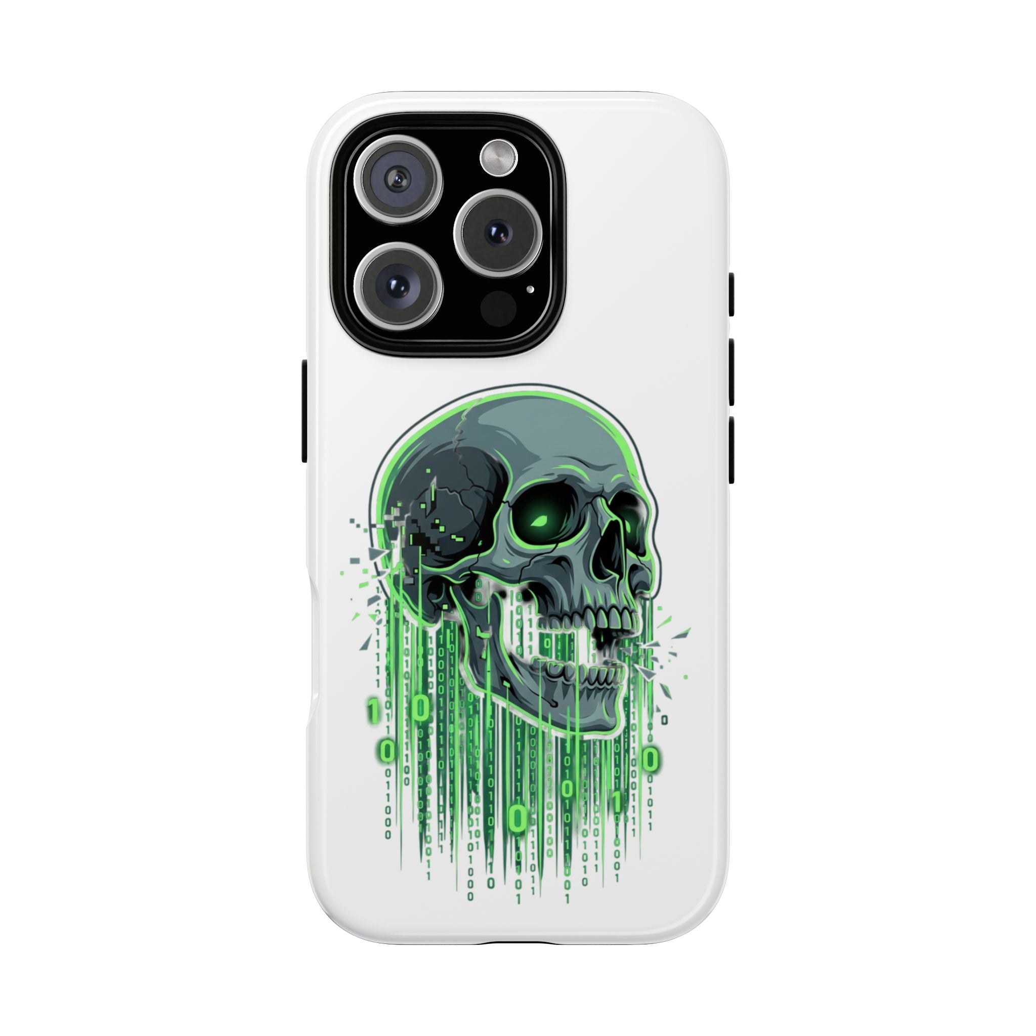 Skull Matrix Phone Case — Neon Green Cyberpunk Protective Case