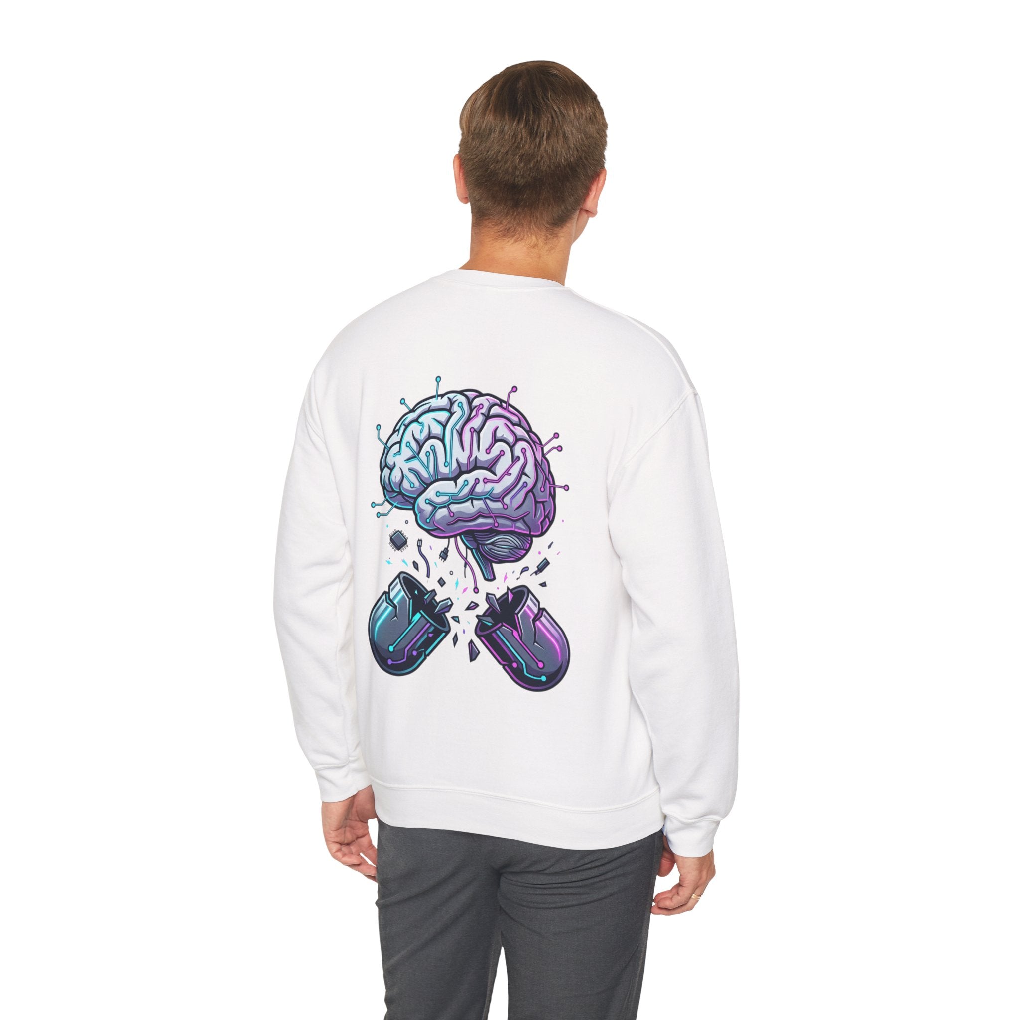 Crewneck Sweatshirt — Vaporwave Brain & Broken Mouse Graphic