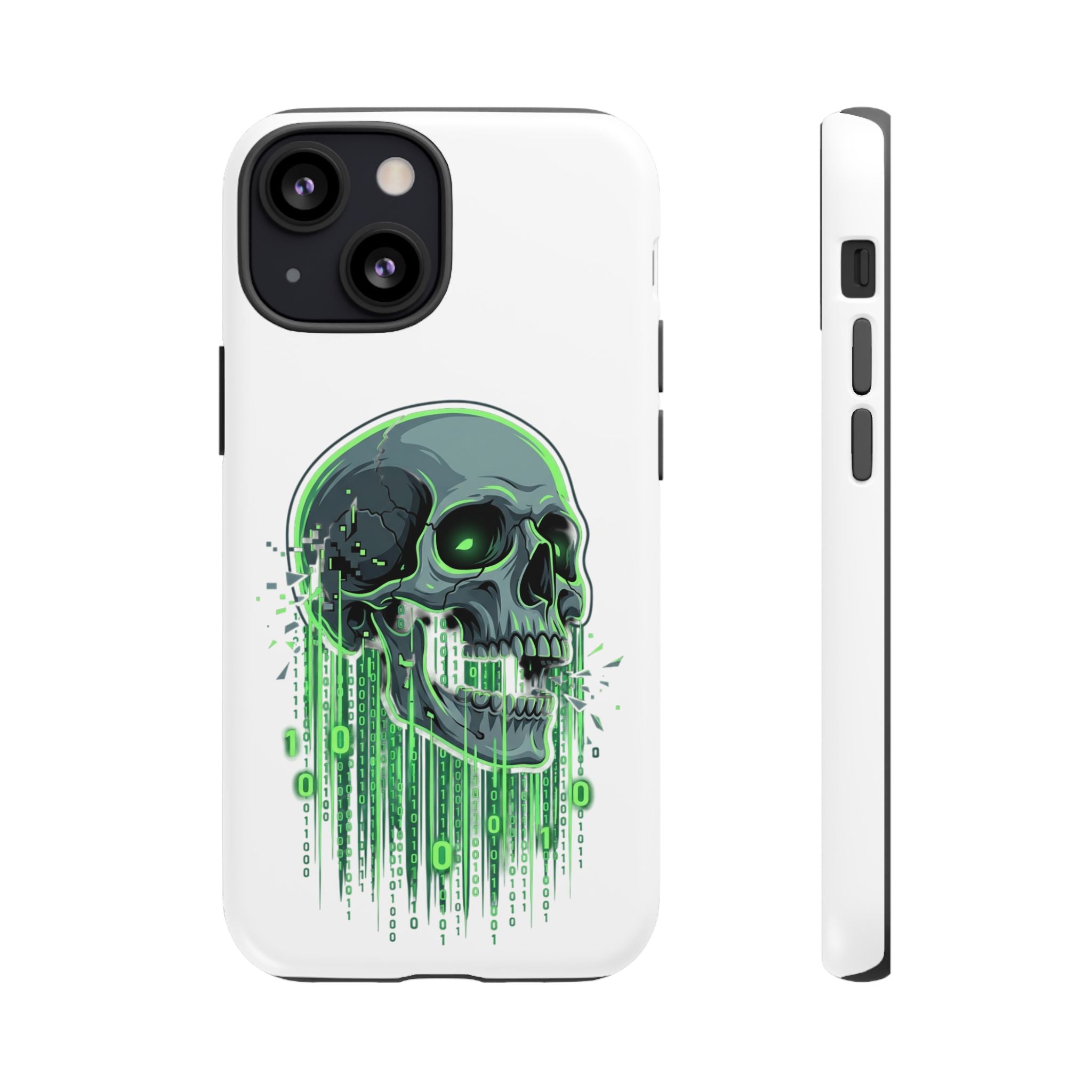 Skull Matrix Phone Case — Neon Green Cyberpunk Protective Case
