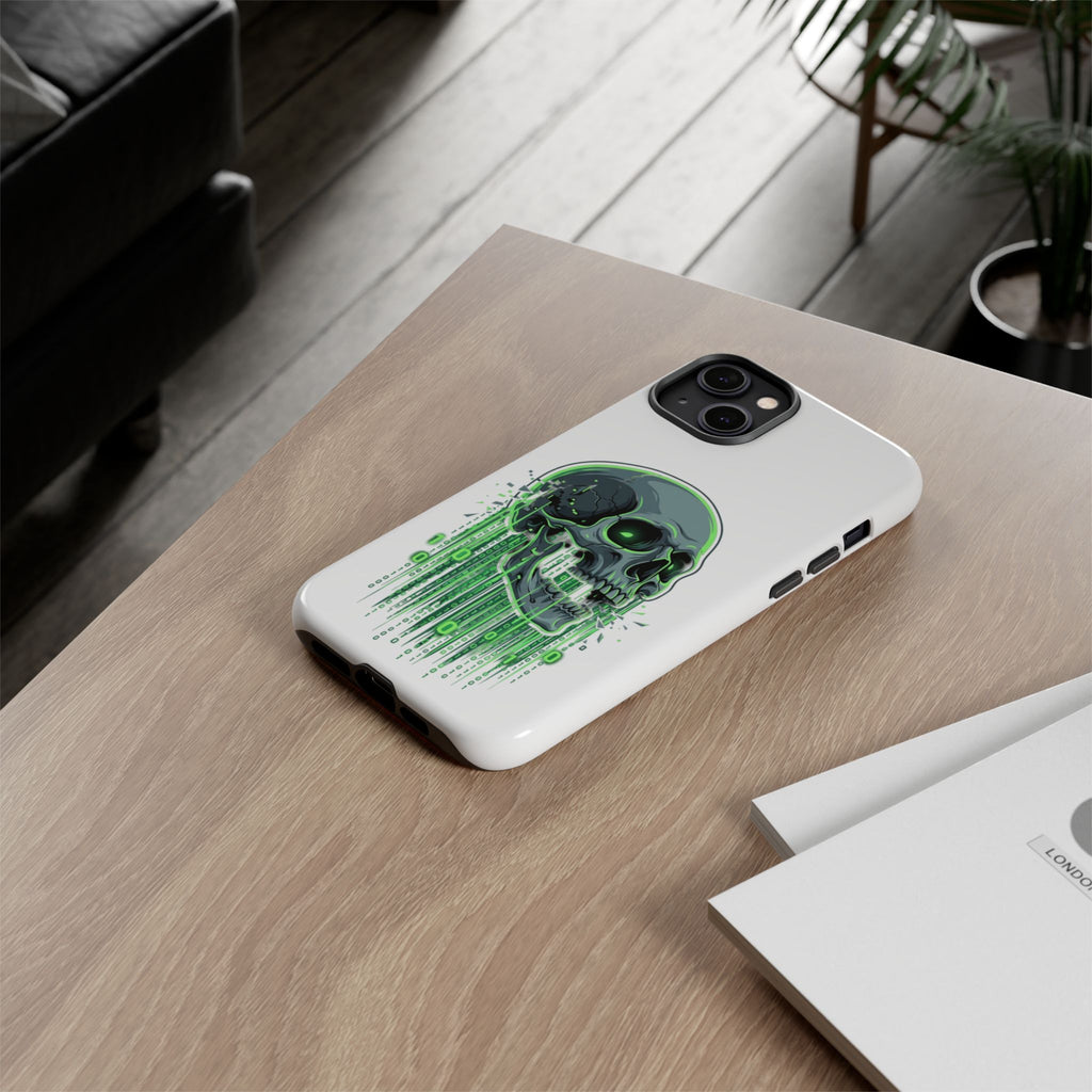 Skull Matrix Phone Case — Neon Green Cyberpunk Protective Case