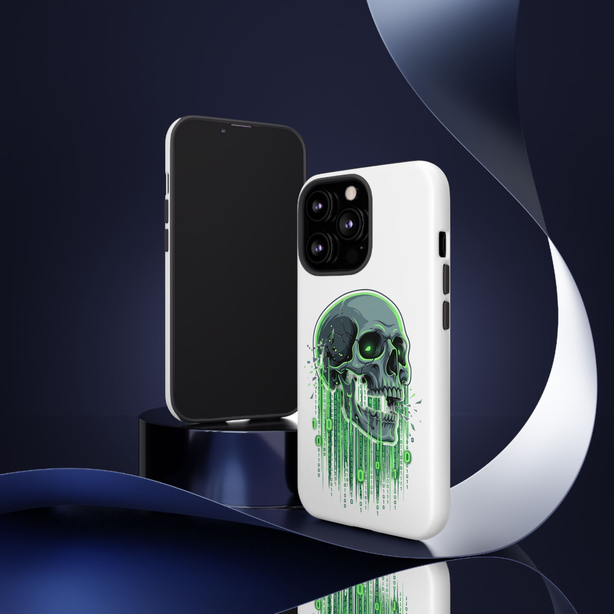 Skull Matrix Phone Case — Neon Green Cyberpunk Protective Case