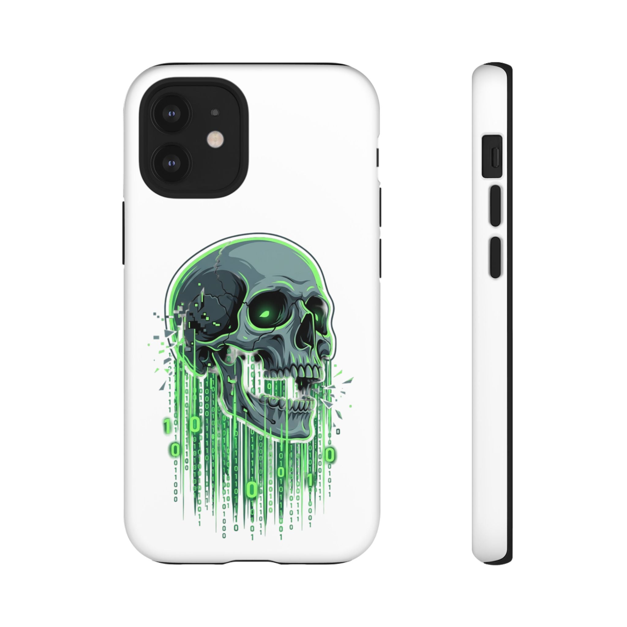 Skull Matrix Phone Case — Neon Green Cyberpunk Protective Case