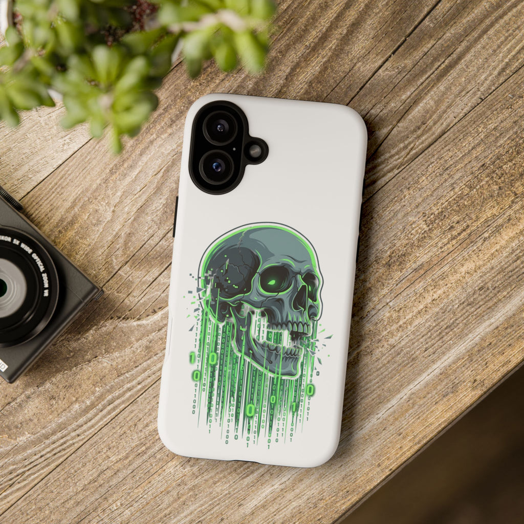 Skull Matrix Phone Case — Neon Green Cyberpunk Protective Case