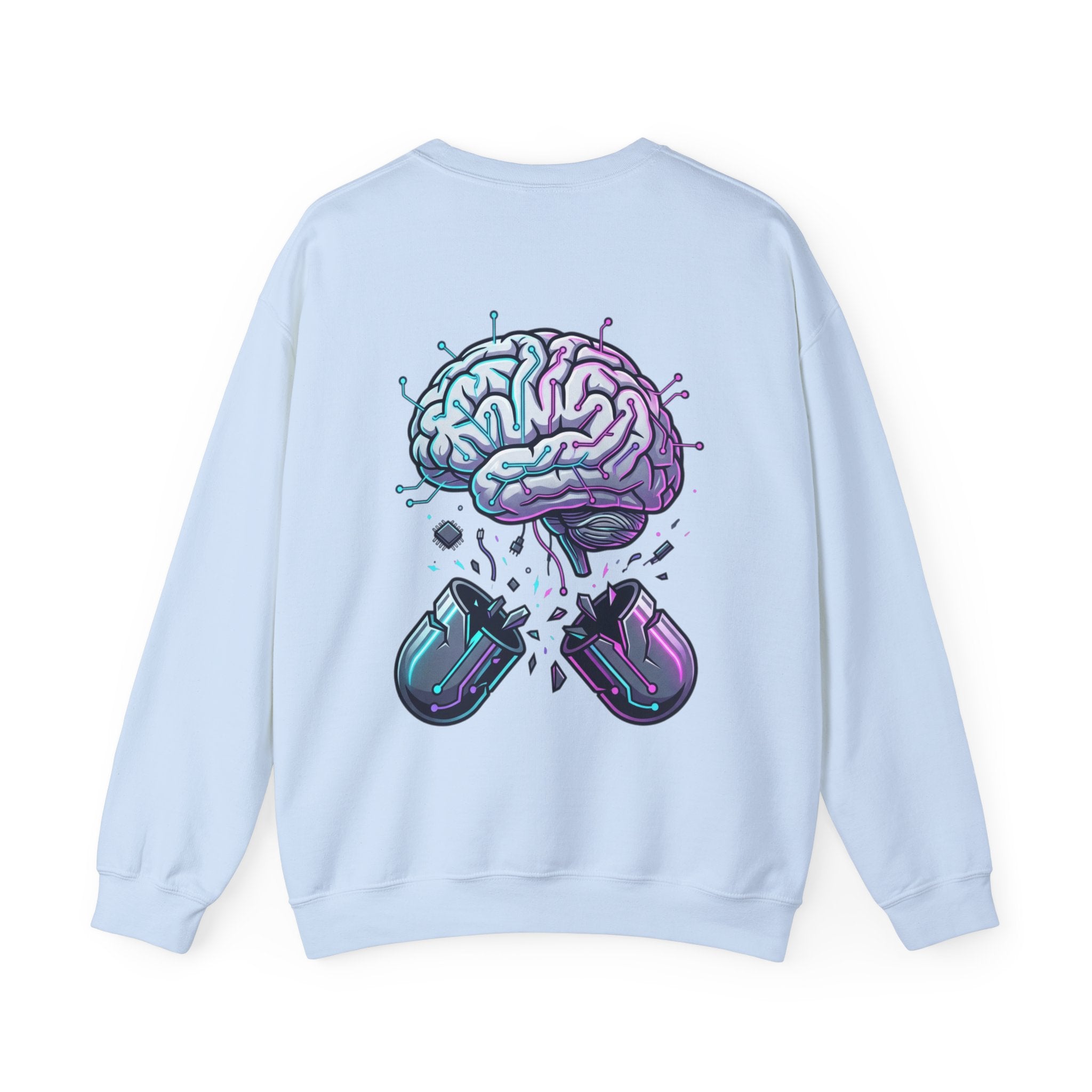 Crewneck Sweatshirt — Vaporwave Brain & Broken Mouse Graphic
