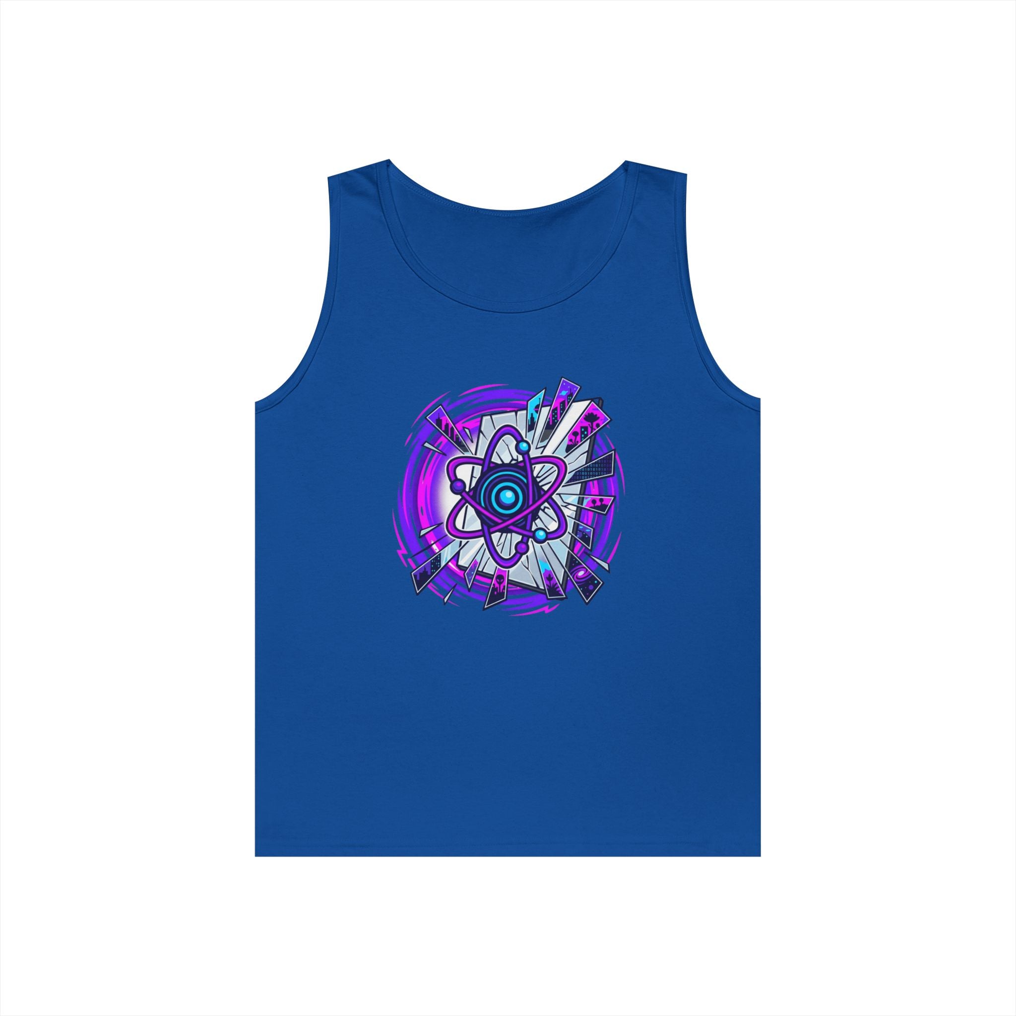 Atomic Vibe Tank Top — Neon Purple Science Atom Graphic