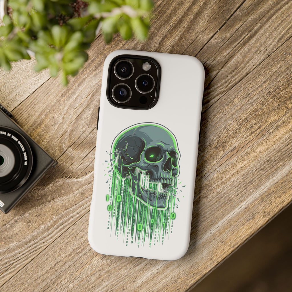 Skull Matrix Phone Case — Neon Green Cyberpunk Protective Case