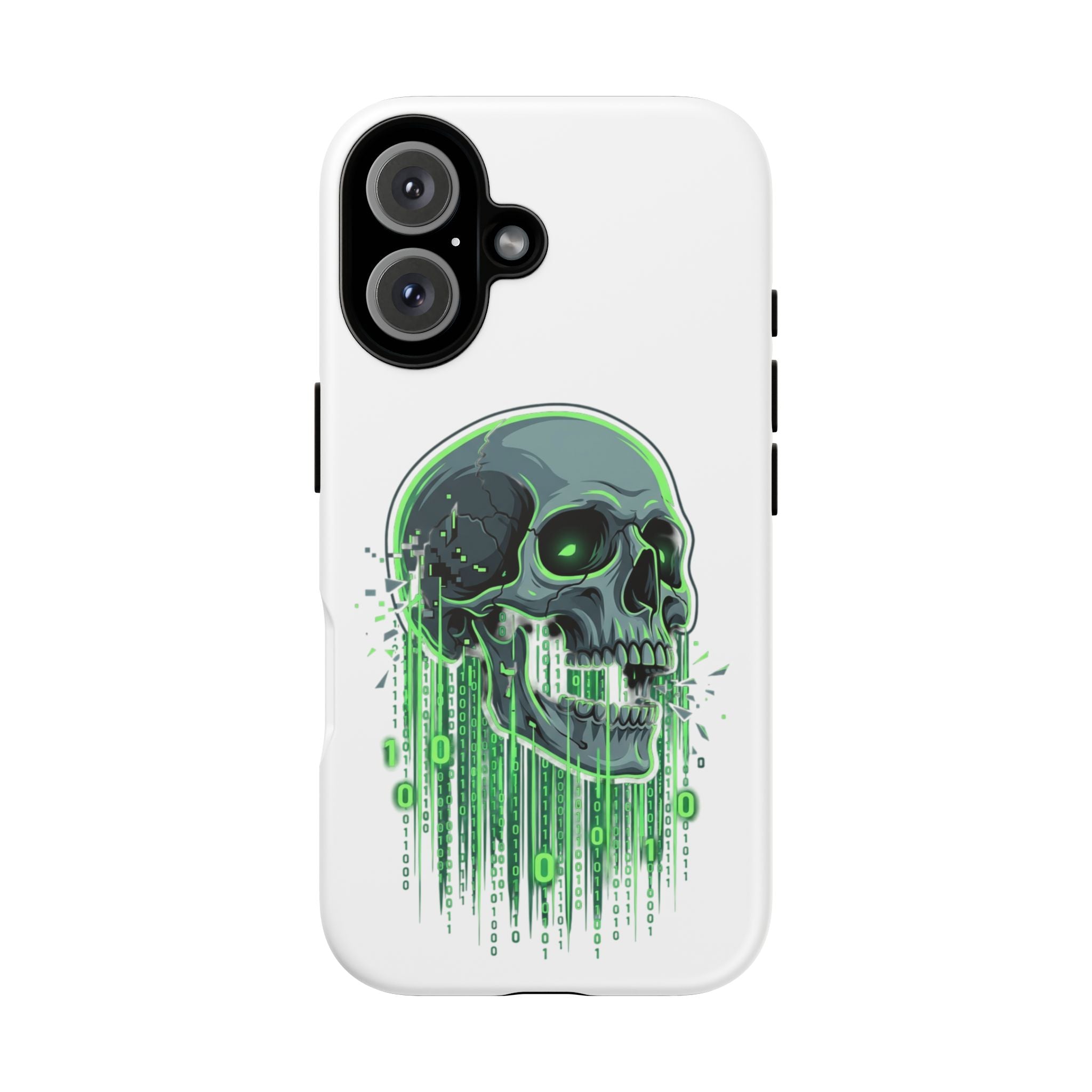 Skull Matrix Phone Case — Neon Green Cyberpunk Protective Case