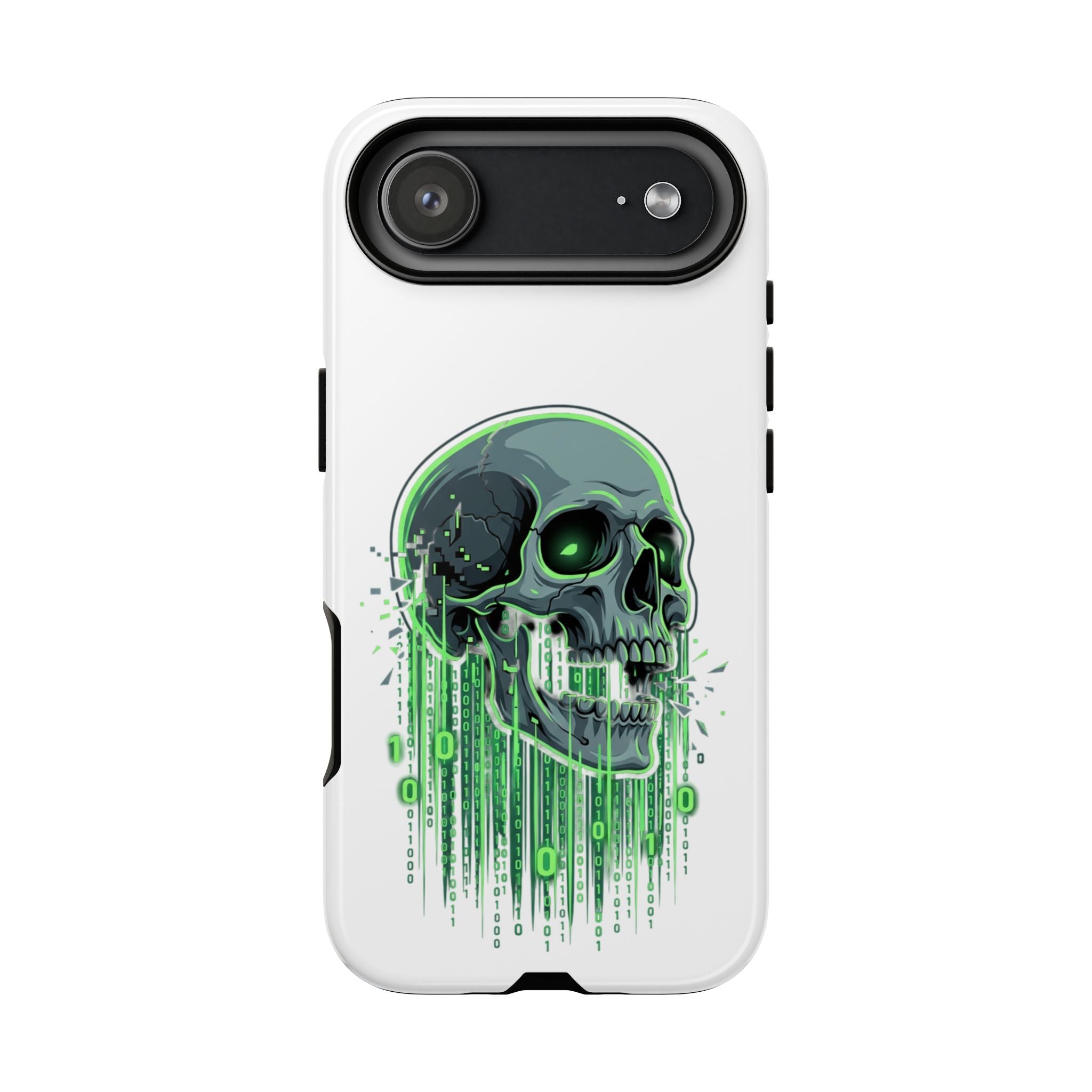 Skull Matrix Phone Case — Neon Green Cyberpunk Protective Case